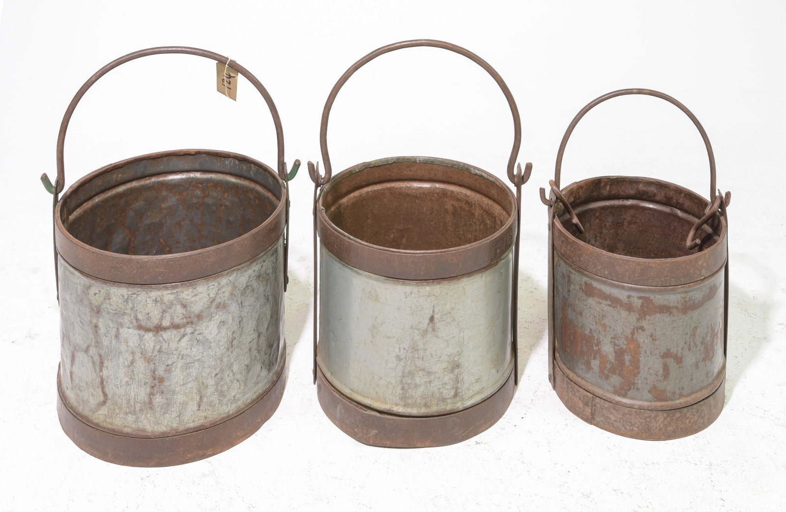 Three Graduated / Nesting Heavy Metal Buckets: Three Graduated / Nesting Heavy Metal Buckets - Largest is 15 in tall x 15 x 15