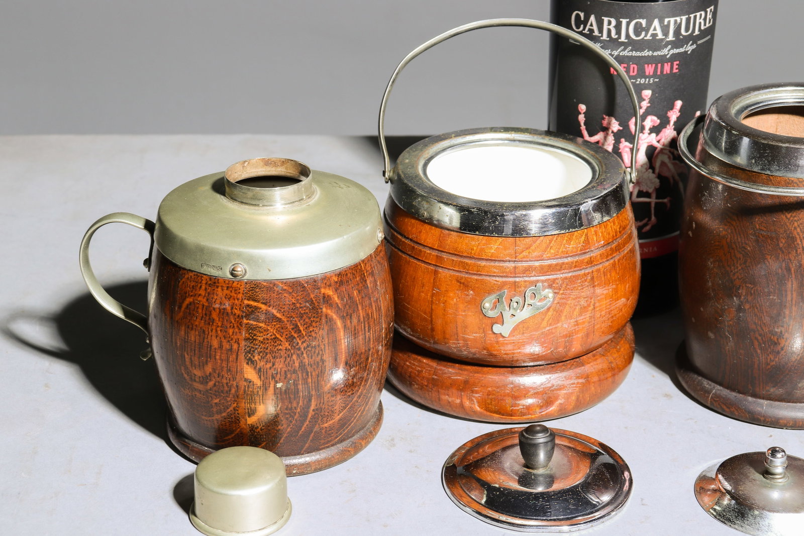 4 Assorted Oak Biscuit Barrels - 4