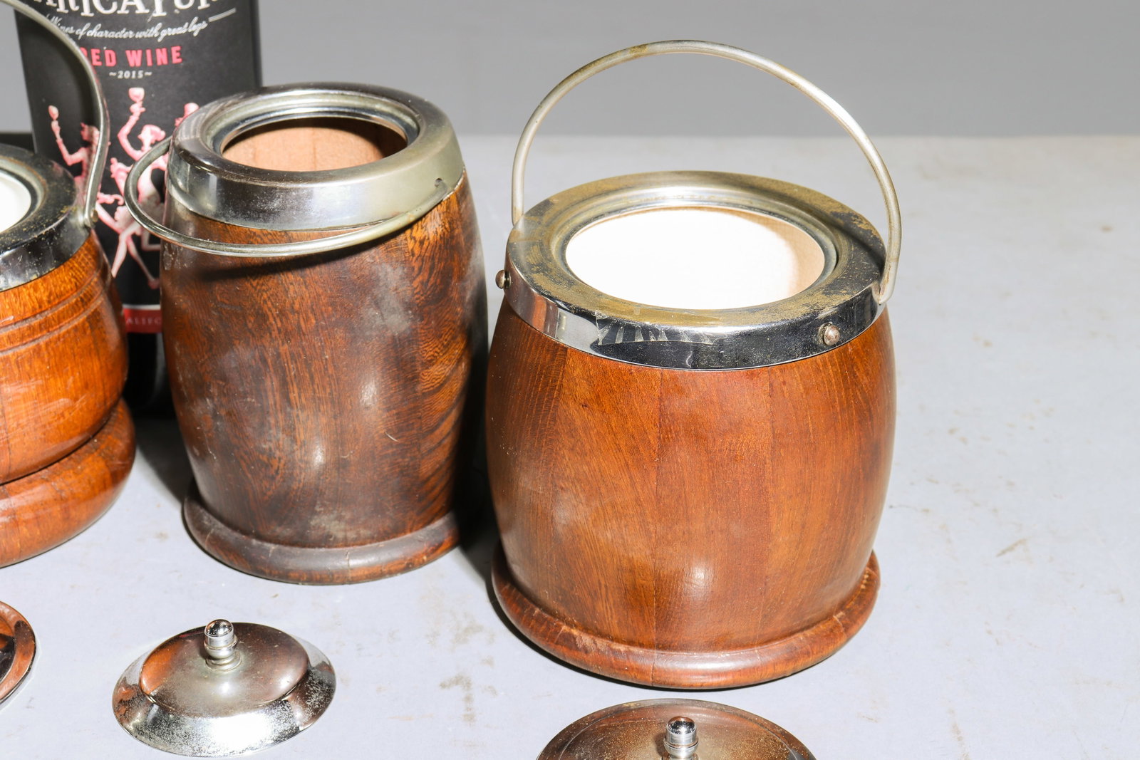 4 Assorted Oak Biscuit Barrels - 5
