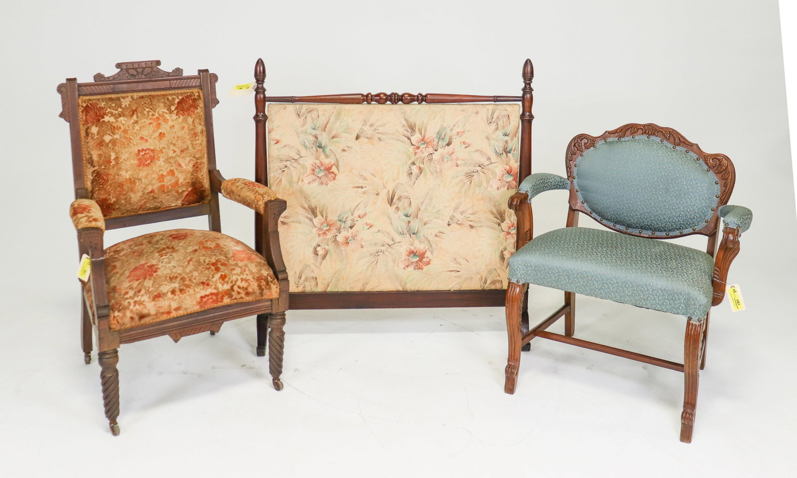 2 Upholstered Arm Chairs & Needlepoint Screen: 2 Upholstered Arm Chairs & Needlepoint Screen - 42 in tall x 39.5 x 11.5