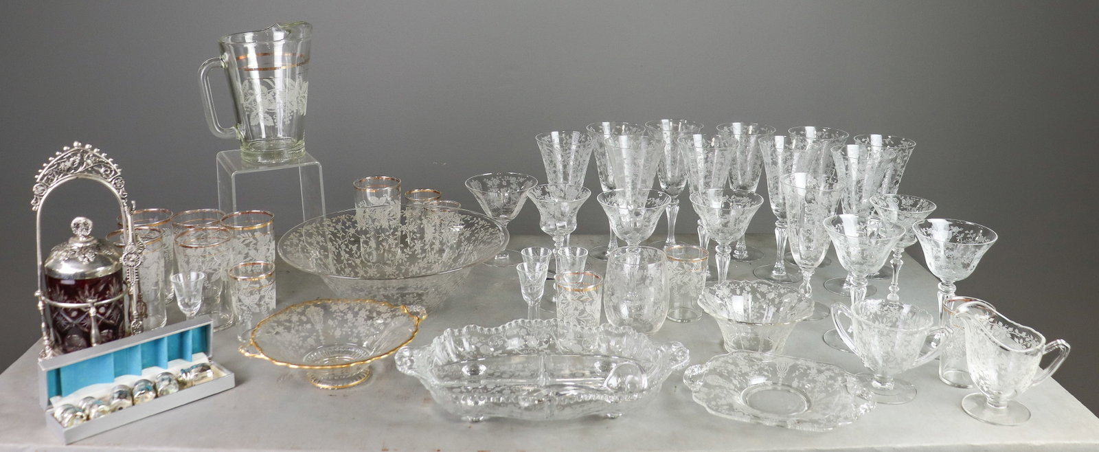 46pcs Etched Glass China, Pickle Castor, ETC. (1 of 5)