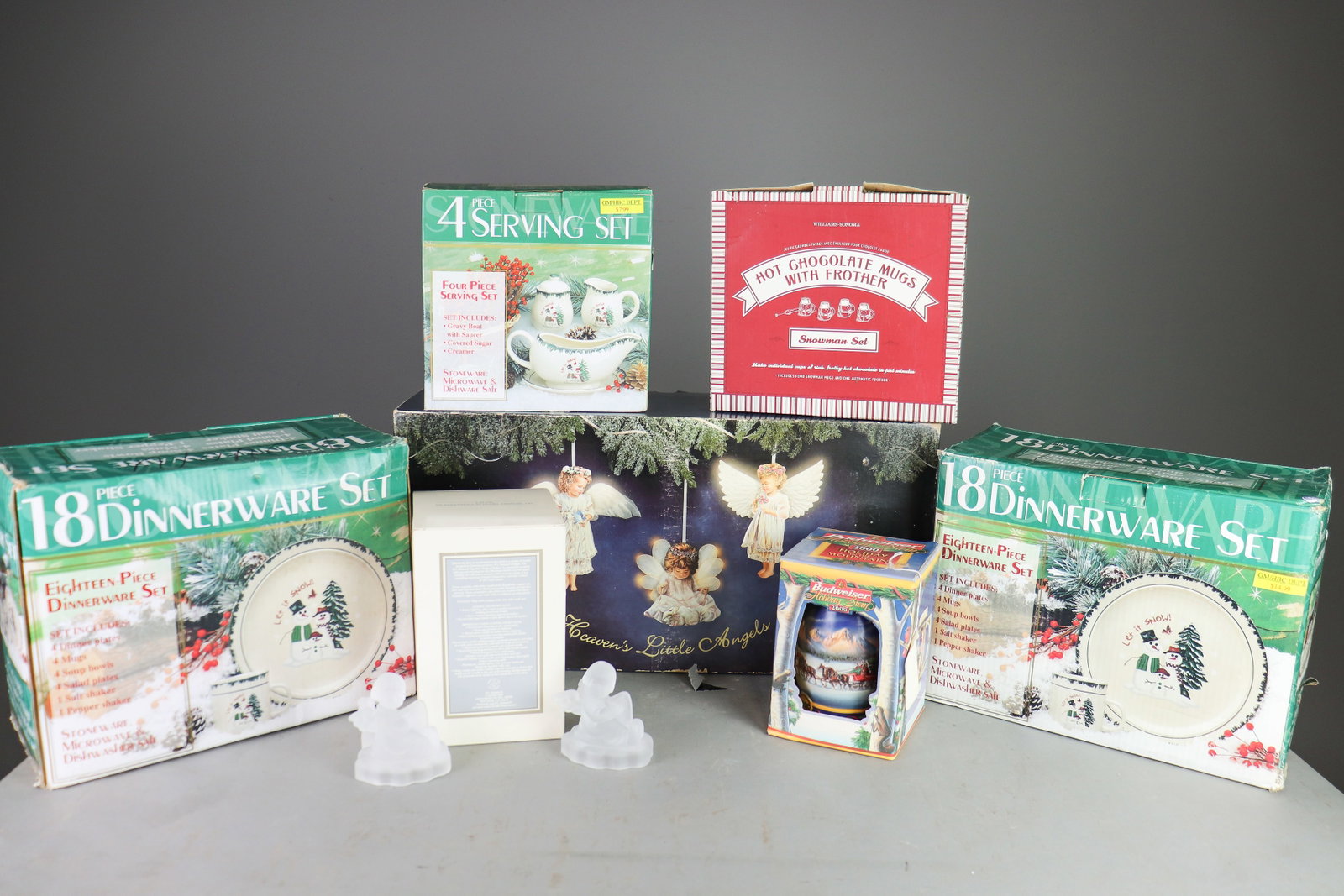 Box Set Of Christmas China, Ornoments, ETC.: Box Set Of Christmas China, Ornoments, ETC. - 11 in tall x 22.5 x 7.25