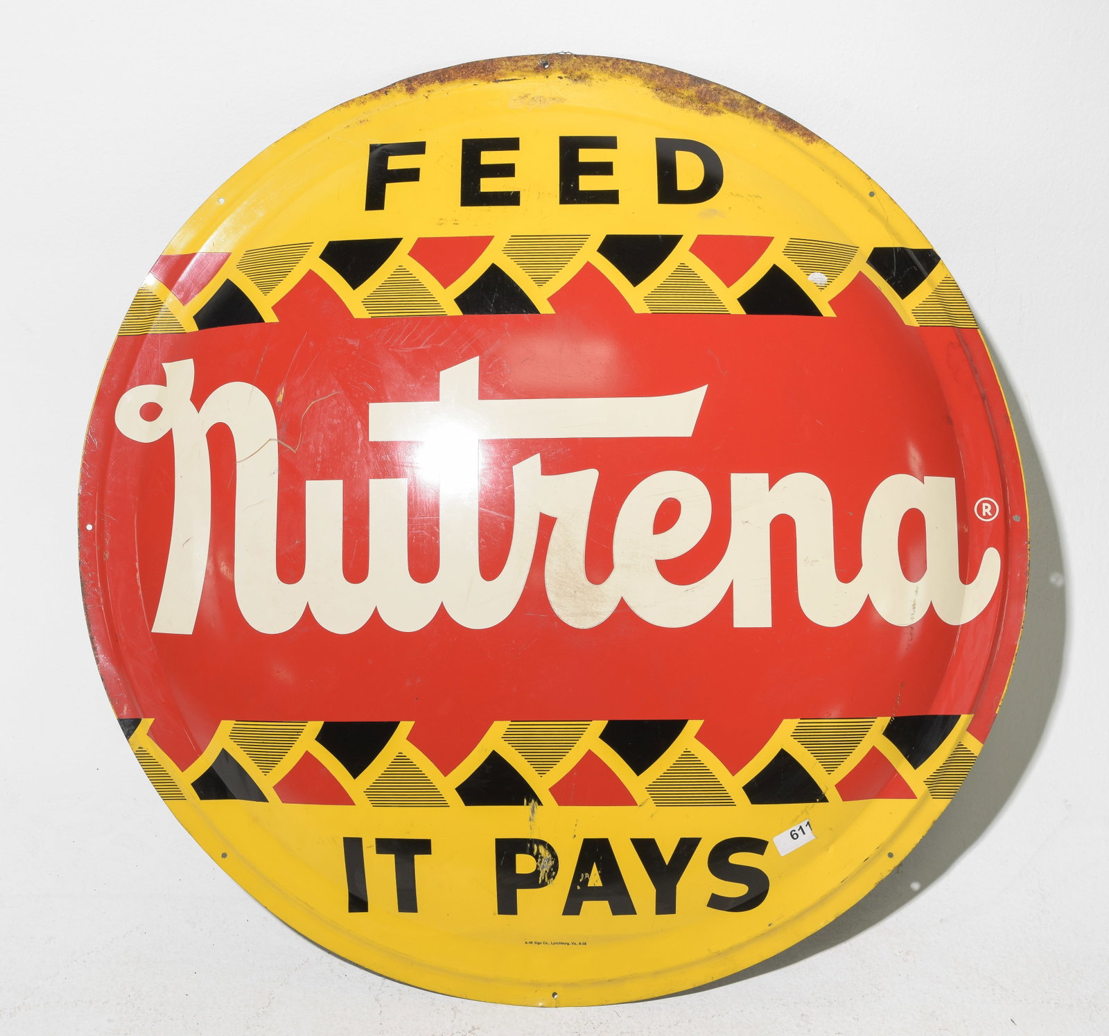 Vintage Nutrena Feed Round Metal Sign: Vintage Nutrena Feed Round Metal Sign - 43 inch diameter by 2 inch depth