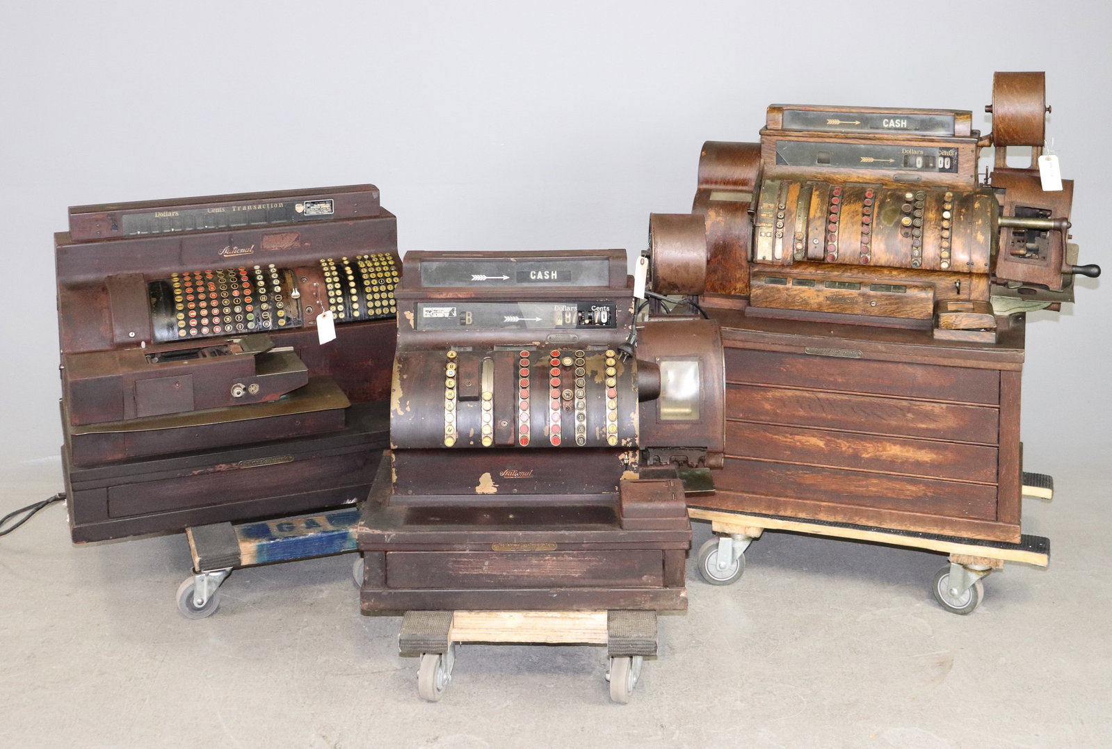 3 Antique Steel Case National Cash Registers: 3 Antique Steel Case Cash Registers - 37 in tall x 34 x 20