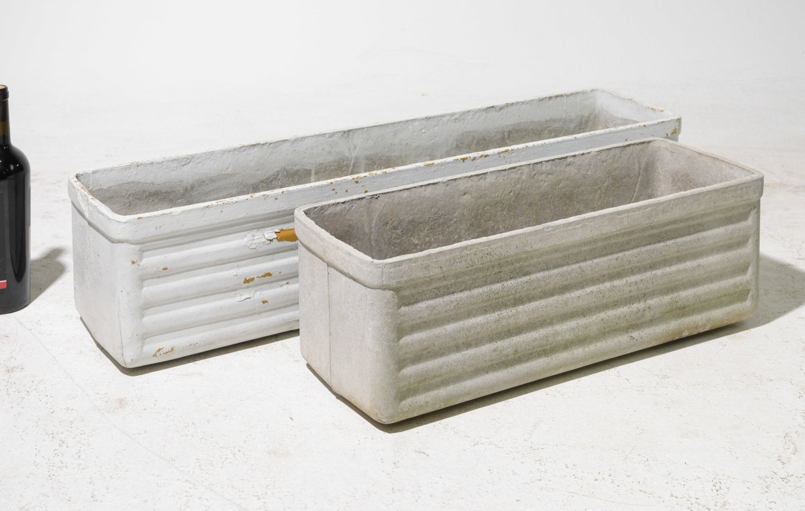 Willy Guhl (1915-2004) - 2 Rectangular Planters: Willy Guhl (1915-2004) - 2 Rectangular Planters - 8 in tall x 35.5 x 8.25 and 8 in tall x 24 x 8.25 - Much of Willy Guhl's work is crafted from either concrete or Eternit & made in Switzerland