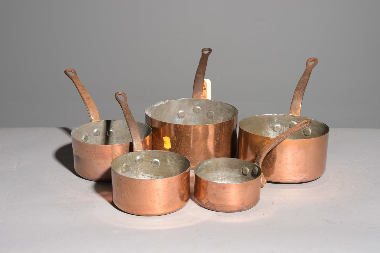 5 French Copper Sauce Pans #2: 5 French Copper Sauce Pans - Largest is 7 in tall x 17 x 8