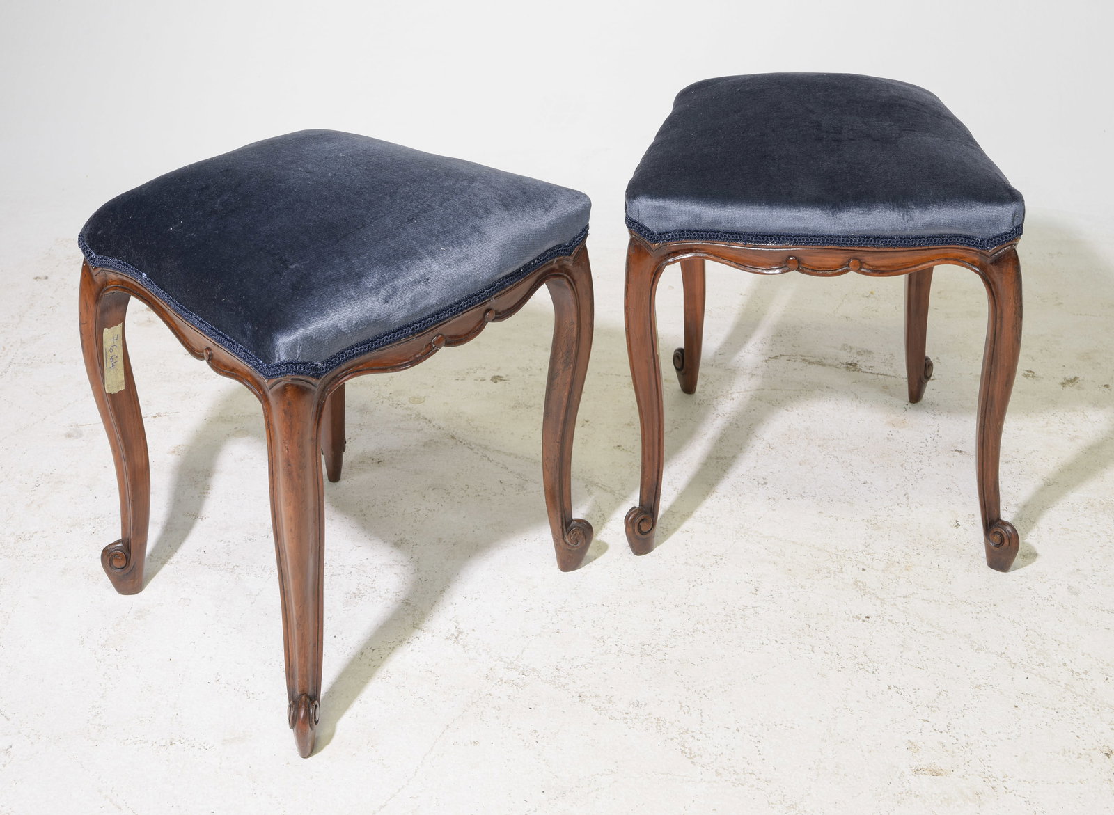 Louis XV Style Pair of Upholstered Stools: French Louis XV Style Pair of Upholstered Stools - 20 in tall x 18.5 x 17.5 each