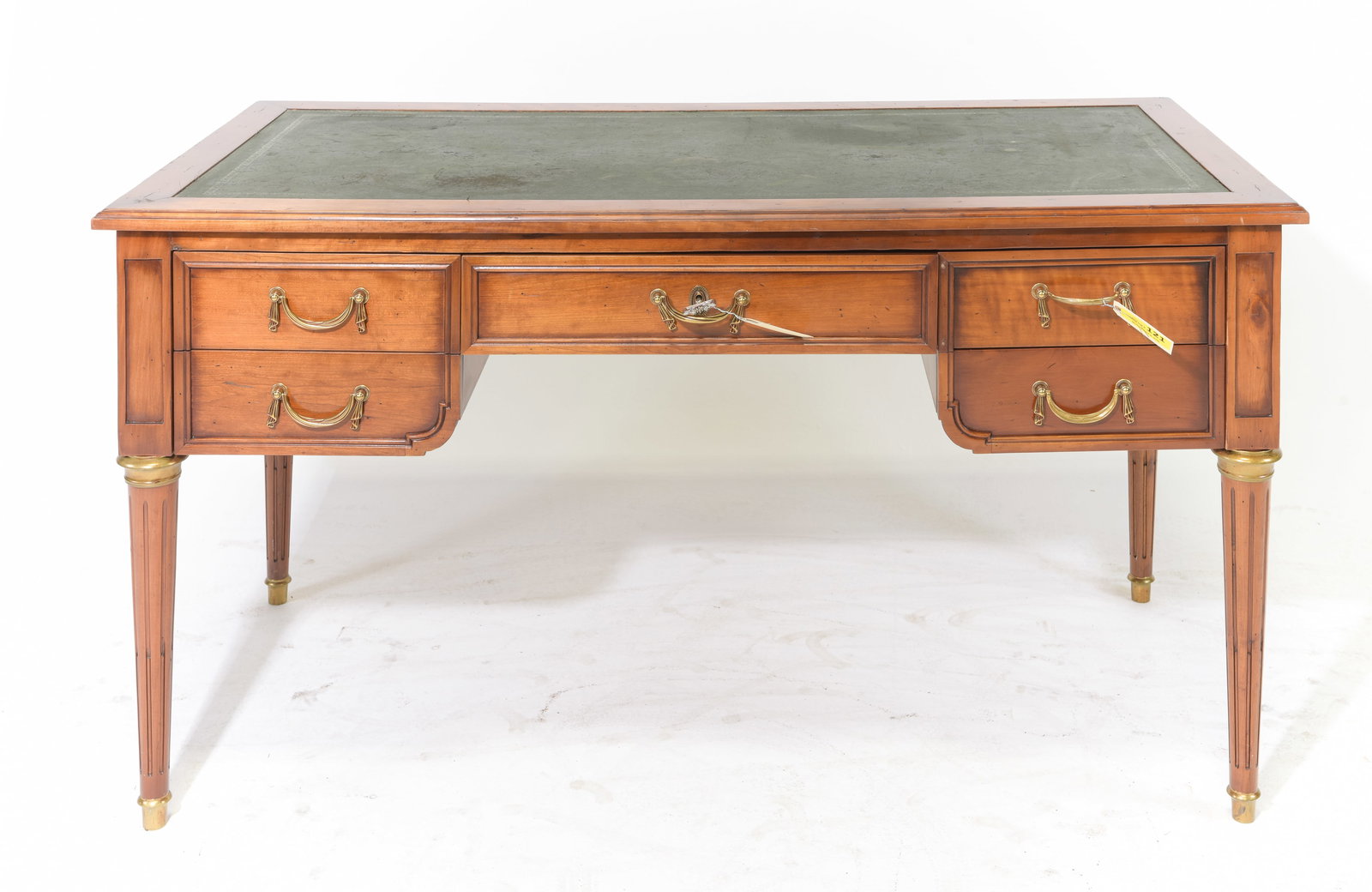 Louis XVI Style Leather Top Desk with Pull Outs: French Louis XVI Style Leather Top Desk with Pull Outs - 29.75 in tall x 55.25 x 27.5, Kneehole is 22.75 x 22