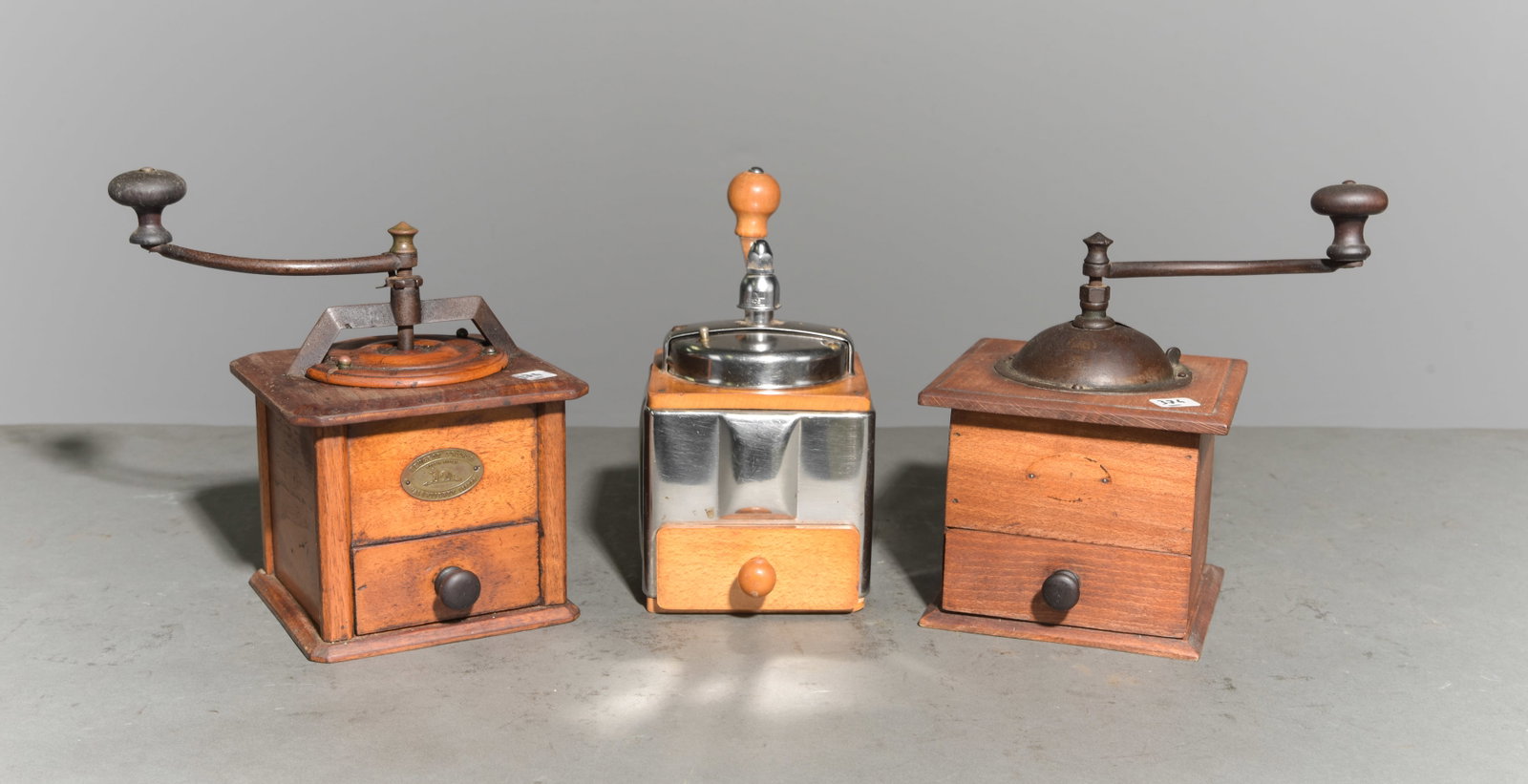 Three French Coffee / Bean Grinders: Three French Coffee / Bean Grinders - 9 in tall x 9 x 6