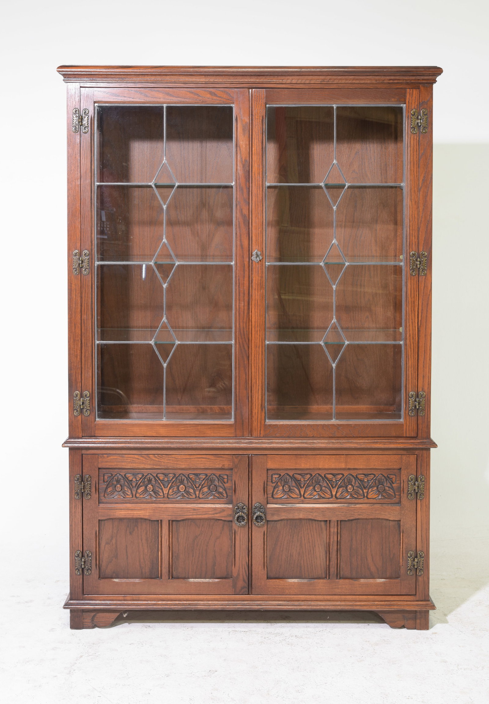 British Oak Leaded Glass Vitrine / Display Cabinet (1 of 8)
