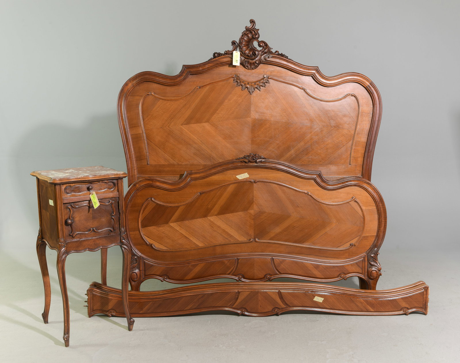 Louis XV Style Walnut Bed with Rails & Nightstand (1 of 7)