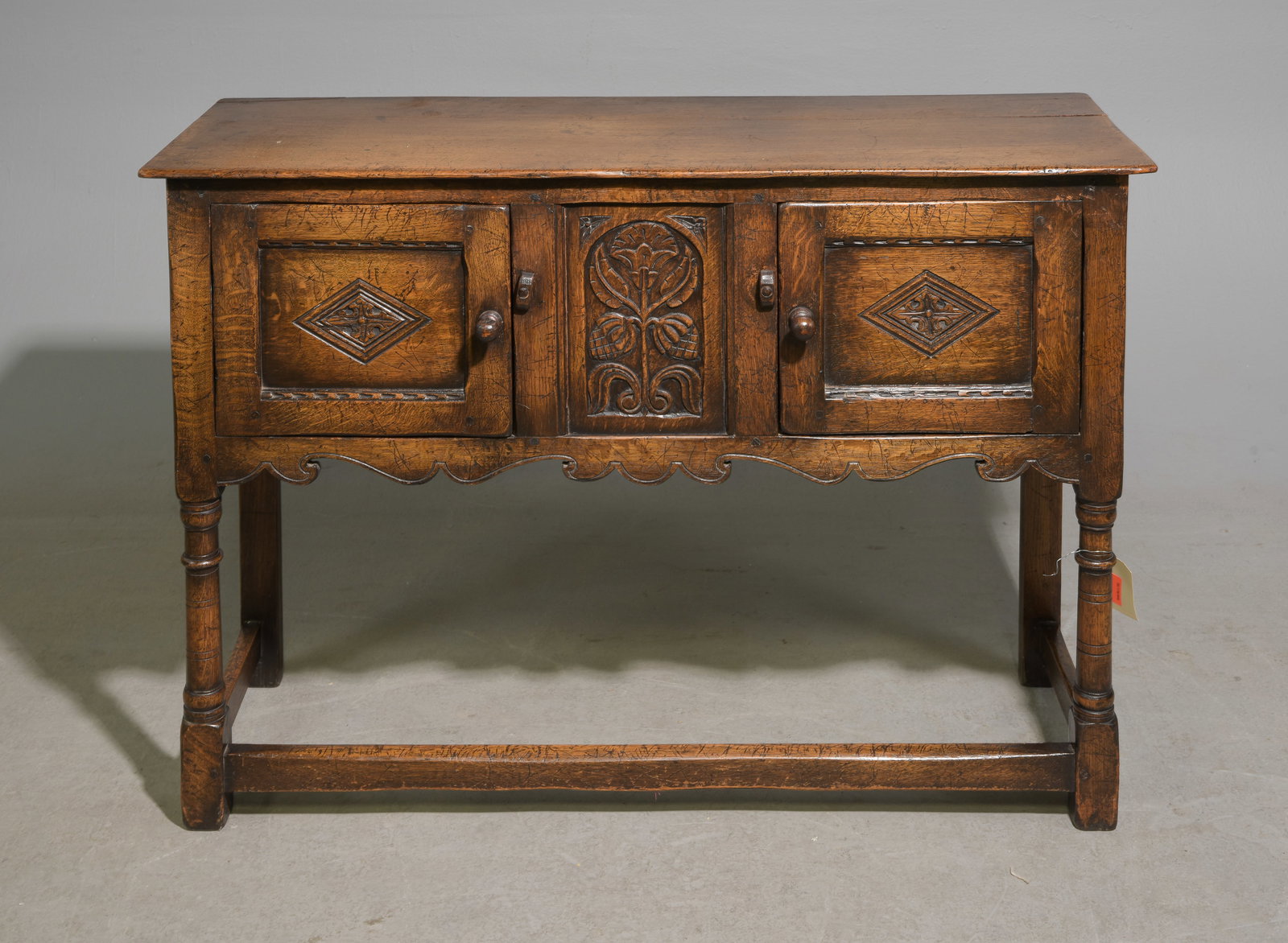 British Carved Oak Two Door Hall Cabinet / Credenza #2: British Carved Oak Two Door Hall Cabinet / Credenza attributed to Titchmarsh & Goodwin - 30 in tall x 42 x 14