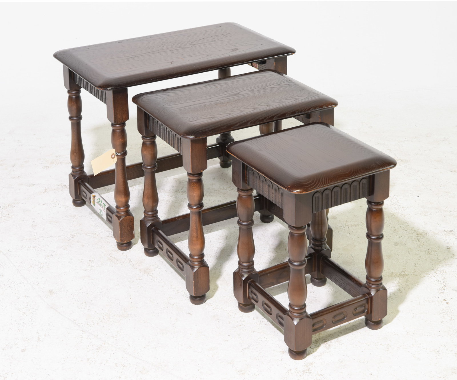 British Oak Nest of Three Tables #1: British Oak Nest of Three Tables - 19 in tall x 24.5 x 15, 17.5 in tall x 17.75 x 13.25 and 16 in tall x 11.75 x 12