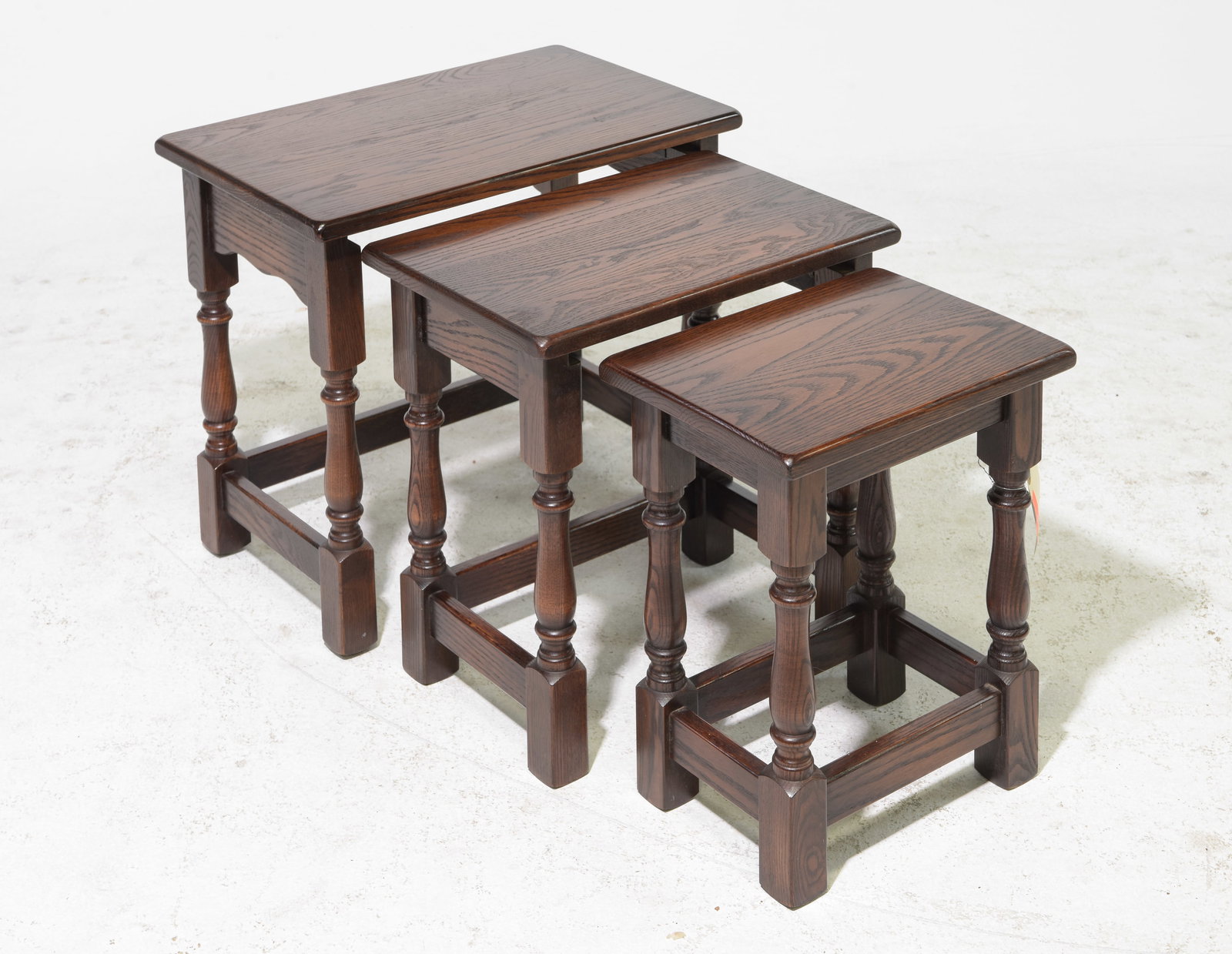 British Oak Nest of Three Tables #2: British Oak Nest of Three Tables - 19 in tall x 21.75 x 14, 17.75 in tall x 17.75 x 12 and 16.75 in tall x 13.75 x 10