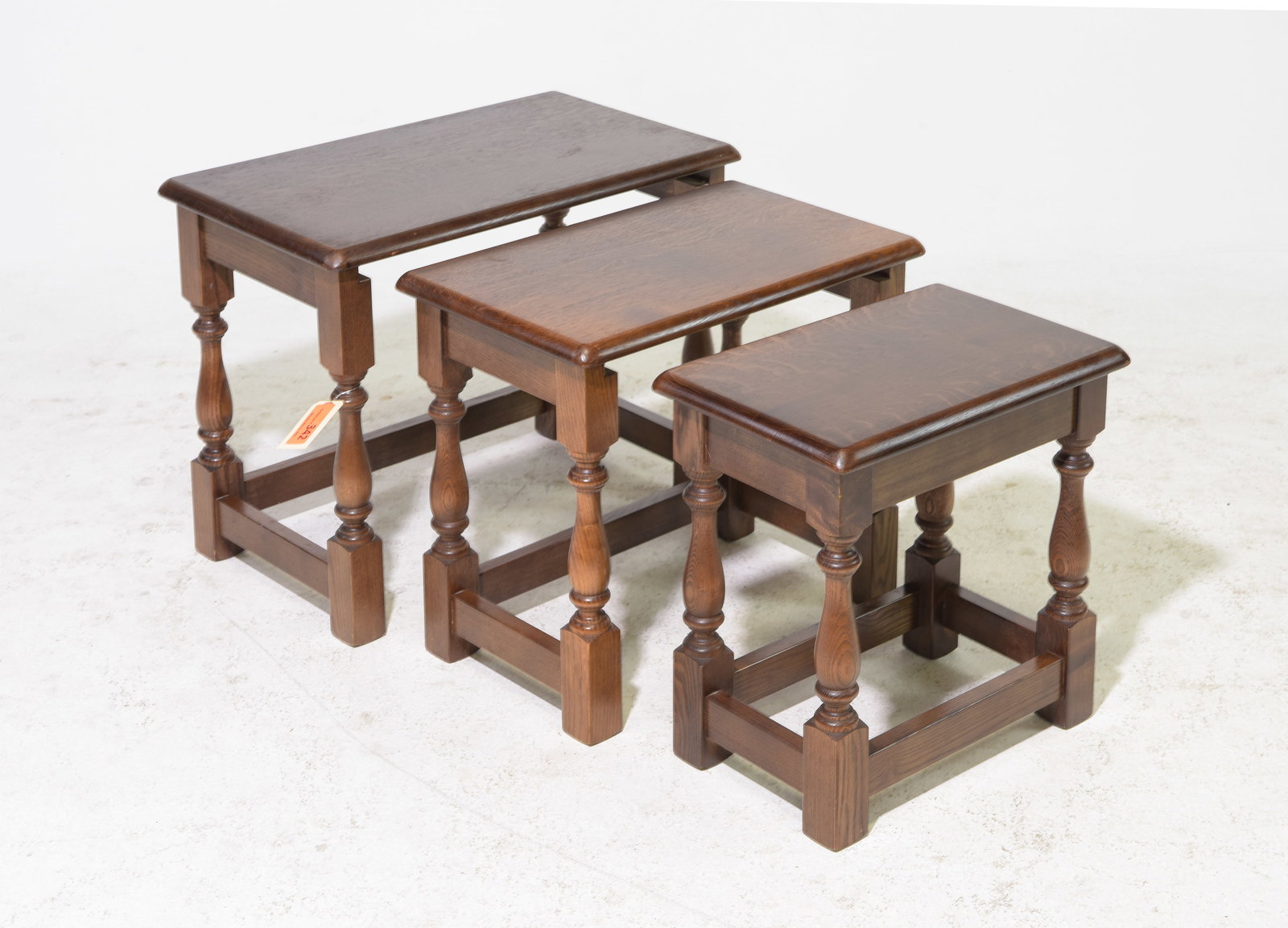 British Oak Nest of Three Tables #3: British Oak Nest of Three Tables - 18.5 in tall x 23.5 x 14, 17.5 in tall x 20 x 12.5 and 16 in tall x 16 x 10.5