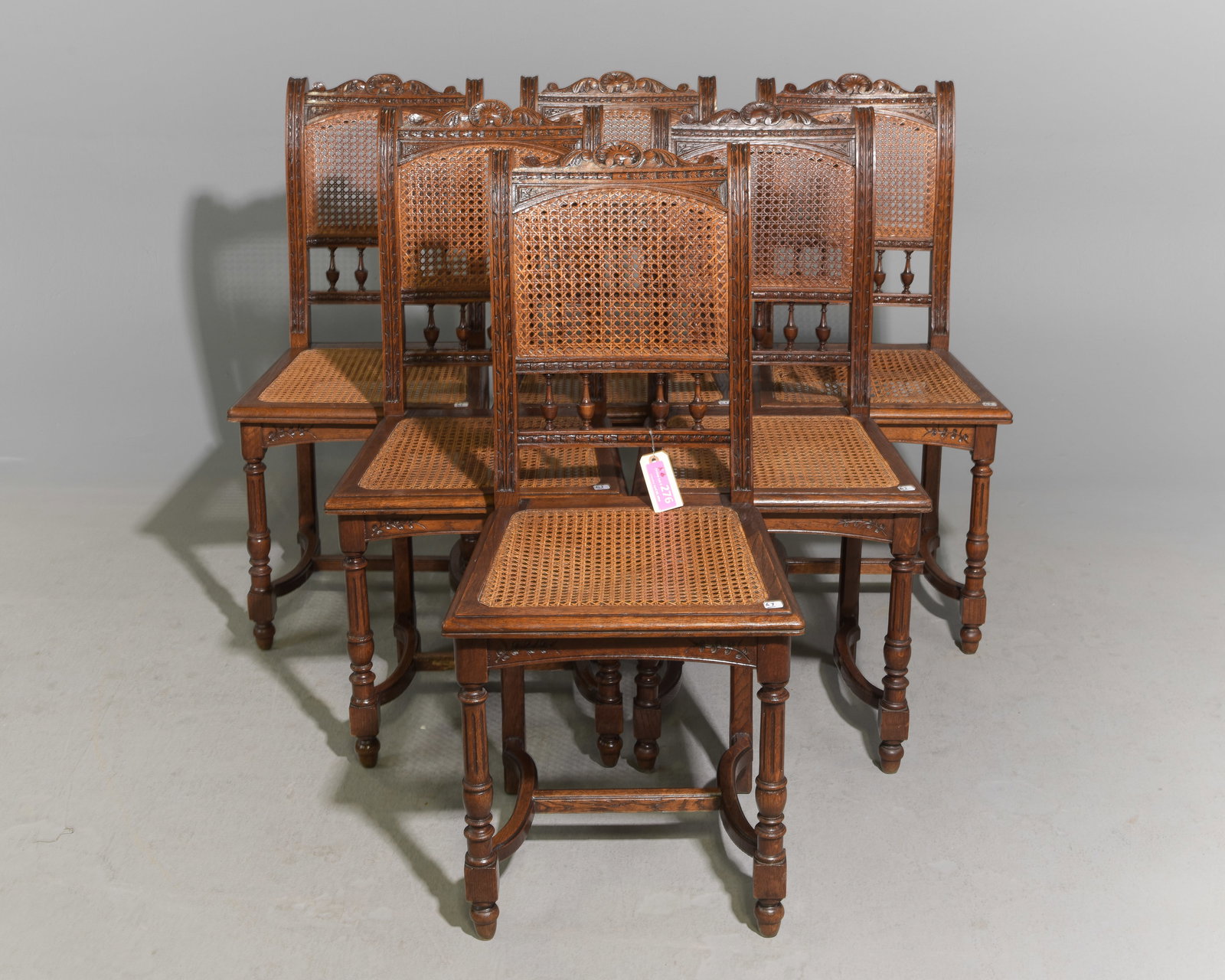Set Of 6 Henri II Style Caned Seat Dining Chairs: Set Of 6 Henri II Style Caned Seat Dining Chairs - 37 in tall x 17 x 16, seat height is 17.5