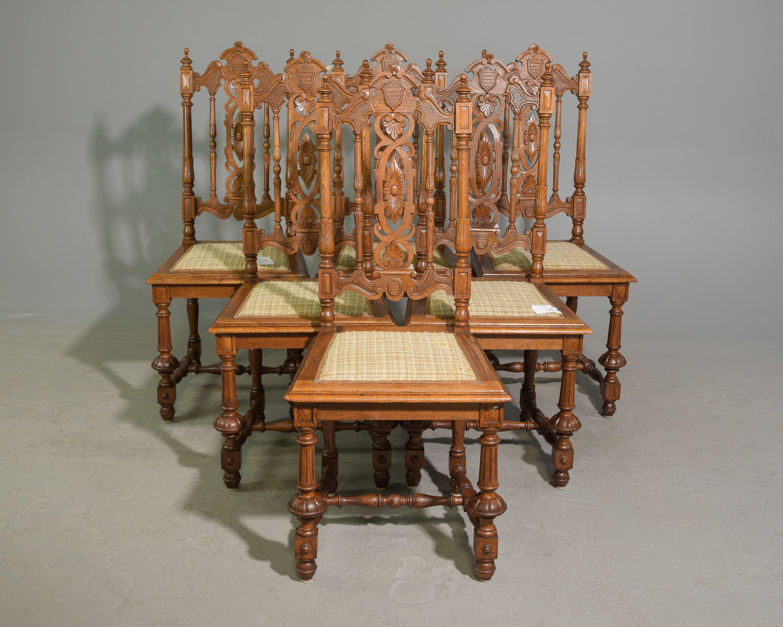 Swedish Set of 6 Oak High back Dining Chairs: Swedish Set of 6 Oak High back Dining Chairs - 44 in tall x 19 x 19 each with a seat height of 19 inches