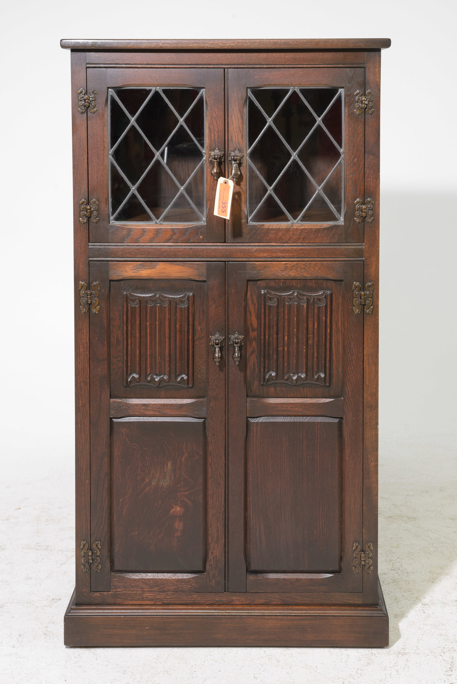 British Oak Leaded Glass Hall Cabinet (1 of 3)