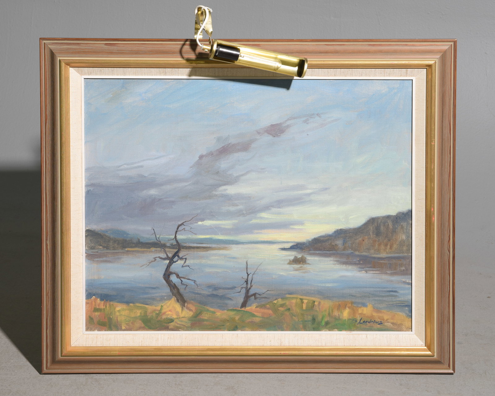 Swedish Framed Acrylic on Canvas Landscape #3: Swedish Framed Acrylic on Canvas Landscape - 30.5 in tall x 32 x 5, The work itself is 21 x 25.5