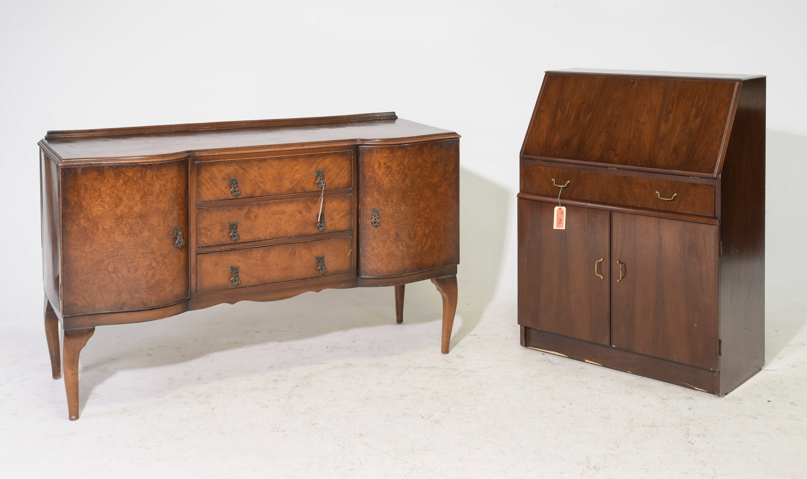 English Walnut Sideboard & Drop Front Desk: English Walnut Sideboard & Drop Front Desk - Sideboard is 33.25 in tall x 55 x 21, Desk is 40.5 in tall x 30 x 16