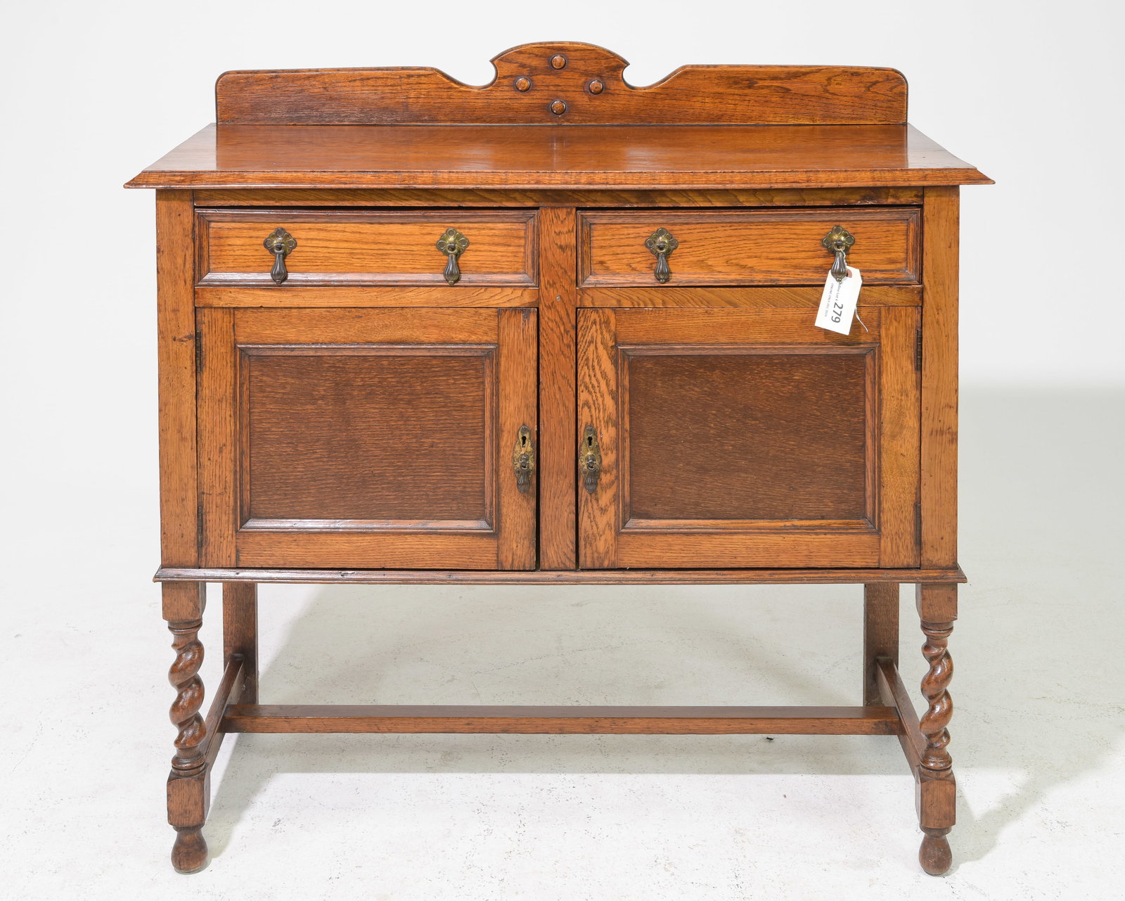 British Oak Barley Twist Petite Sideboard c.1920's: British Oak Barley Twist Petite Sideboard / Server c.1920's - 41 in tall x 42 x 17.5