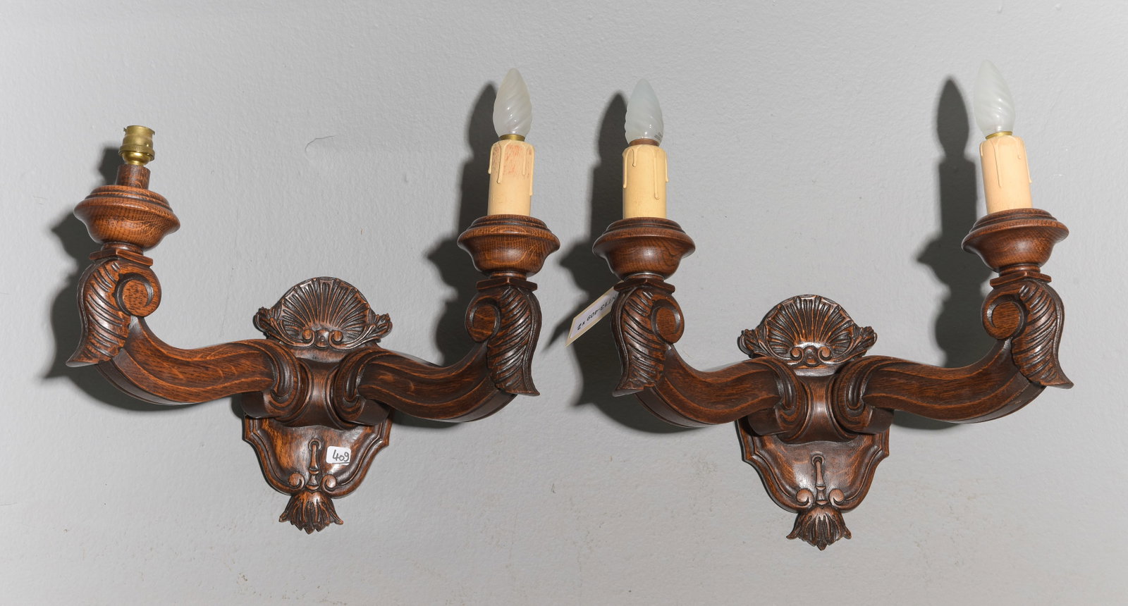 2 Renaissance Style Carved Sconces: 2 French Renaissance Style Carved Sconces - 14 in tall x 17 x 11