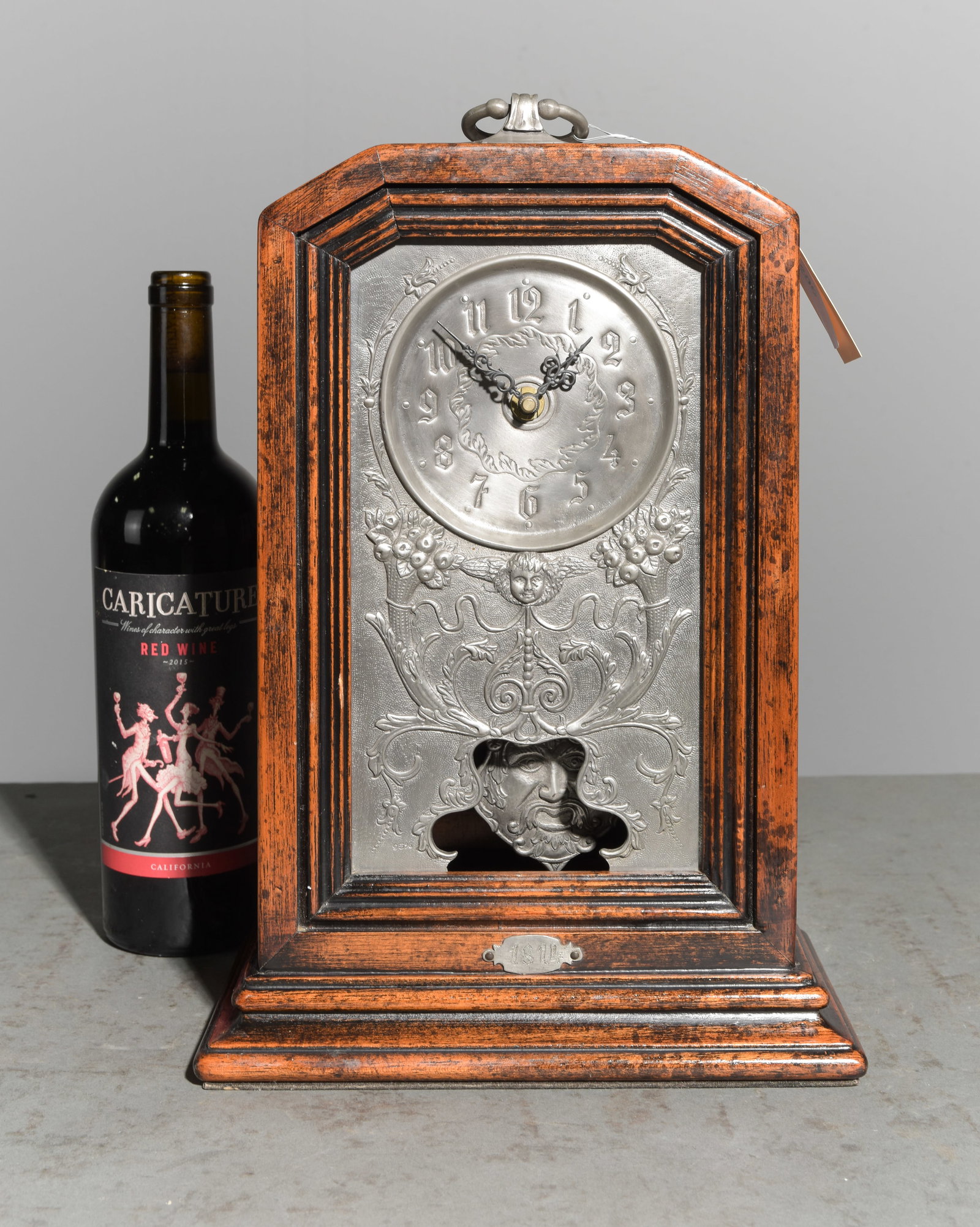 French Mantel Clock With Pewter Design: French Mantel Clock With Pewter Design - 14 in tall x 10 x 5.5