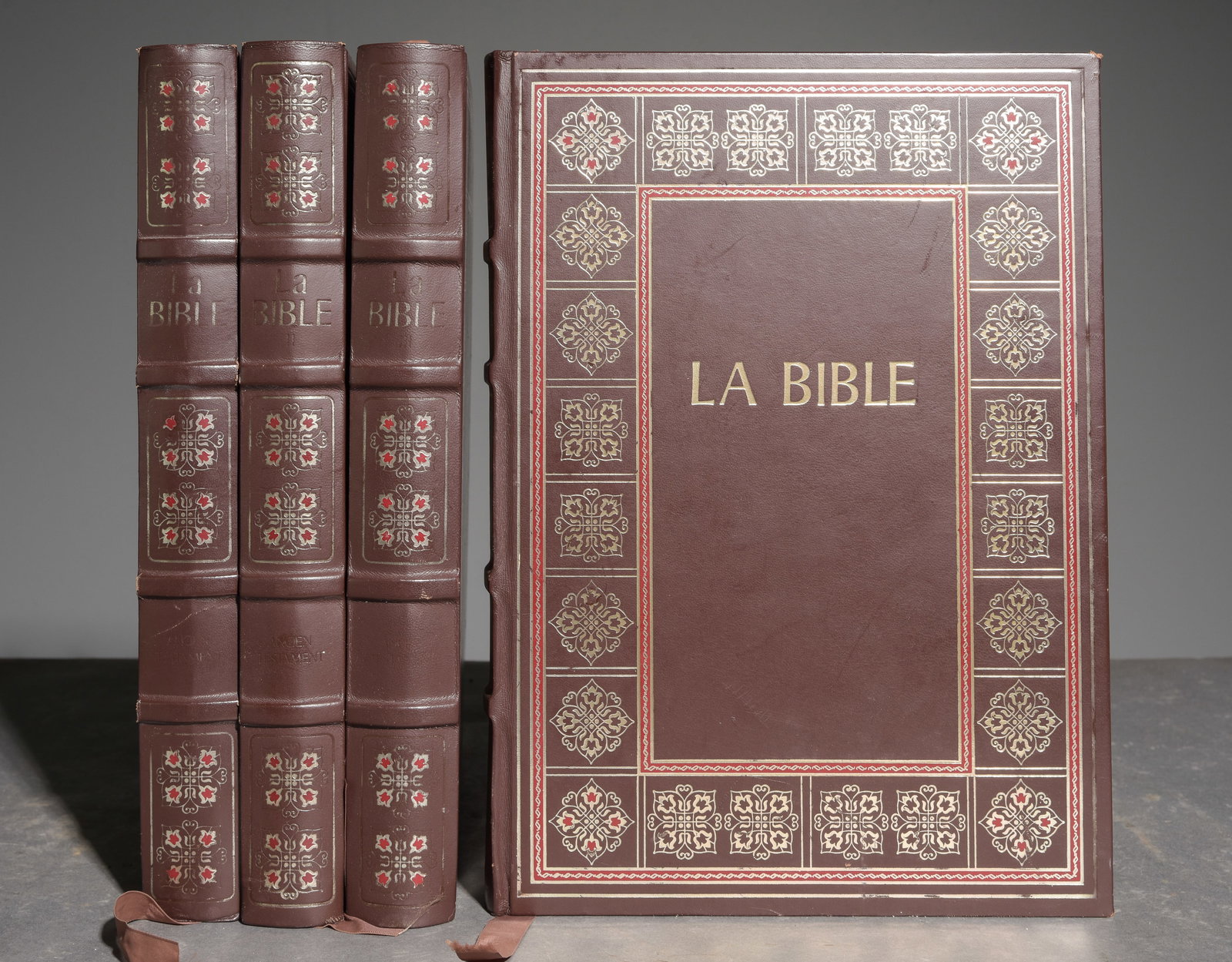 Four Volumes of "La Bible": Four Volumes of "La Bible" - Largest is 13.75 in tall x 9.75 x 2