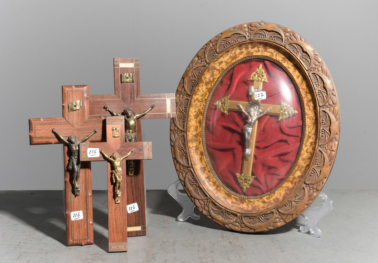 One Framed Religious Crucifix & 3 Crosses: One Framed Religious Crucifix & 3 Crosses - 17 in tall x 14 x 2