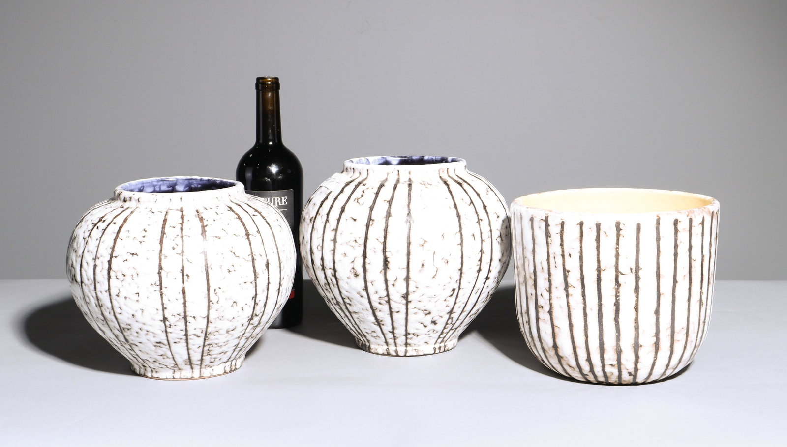 Two Tofej Ceramic Hungarian Vases & Jardiniere: Two Tofej Ceramic Hungarian Vases & Jardiniere / Planter - 8.5 in tall x 9.5 in diameter