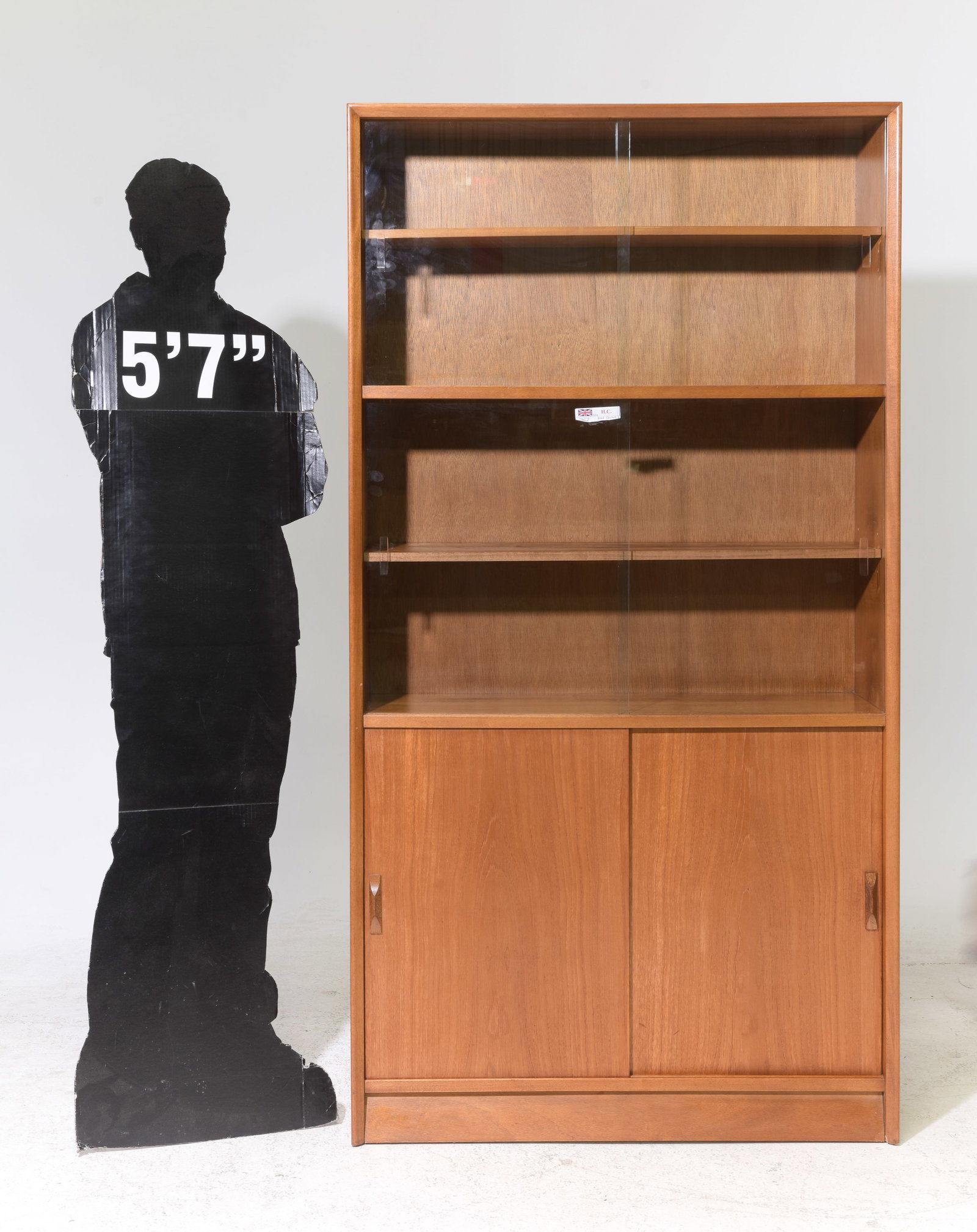 Mid Century Modern Tall Sliding Door Bookcase - Gibbs: Danish Modern Style Tall Sliding Door Bookcase / Cabinet - Gibbs - 68.25 in tall x 36 x 11