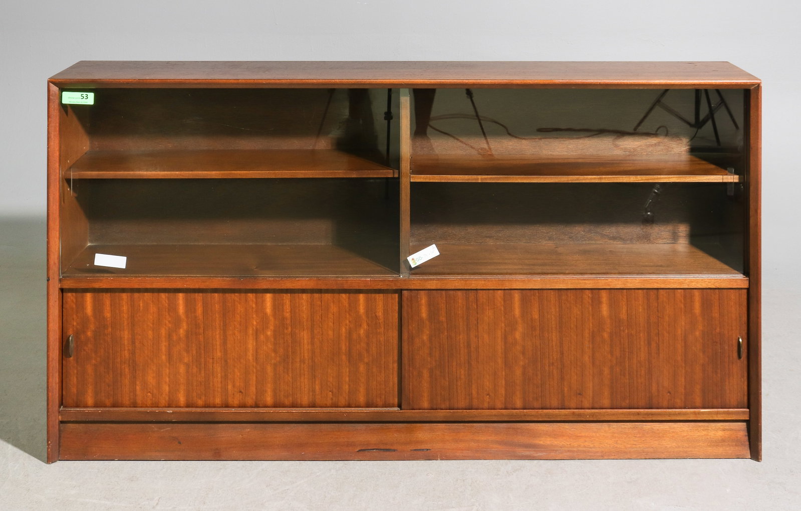 Mid Century Modern Sliding Door Bookcase - Gibbs: Danish Modern Style Sliding Four Door Bookcase / Cabinet by Gibbs - 32.5 in tall x 60 x 9.5