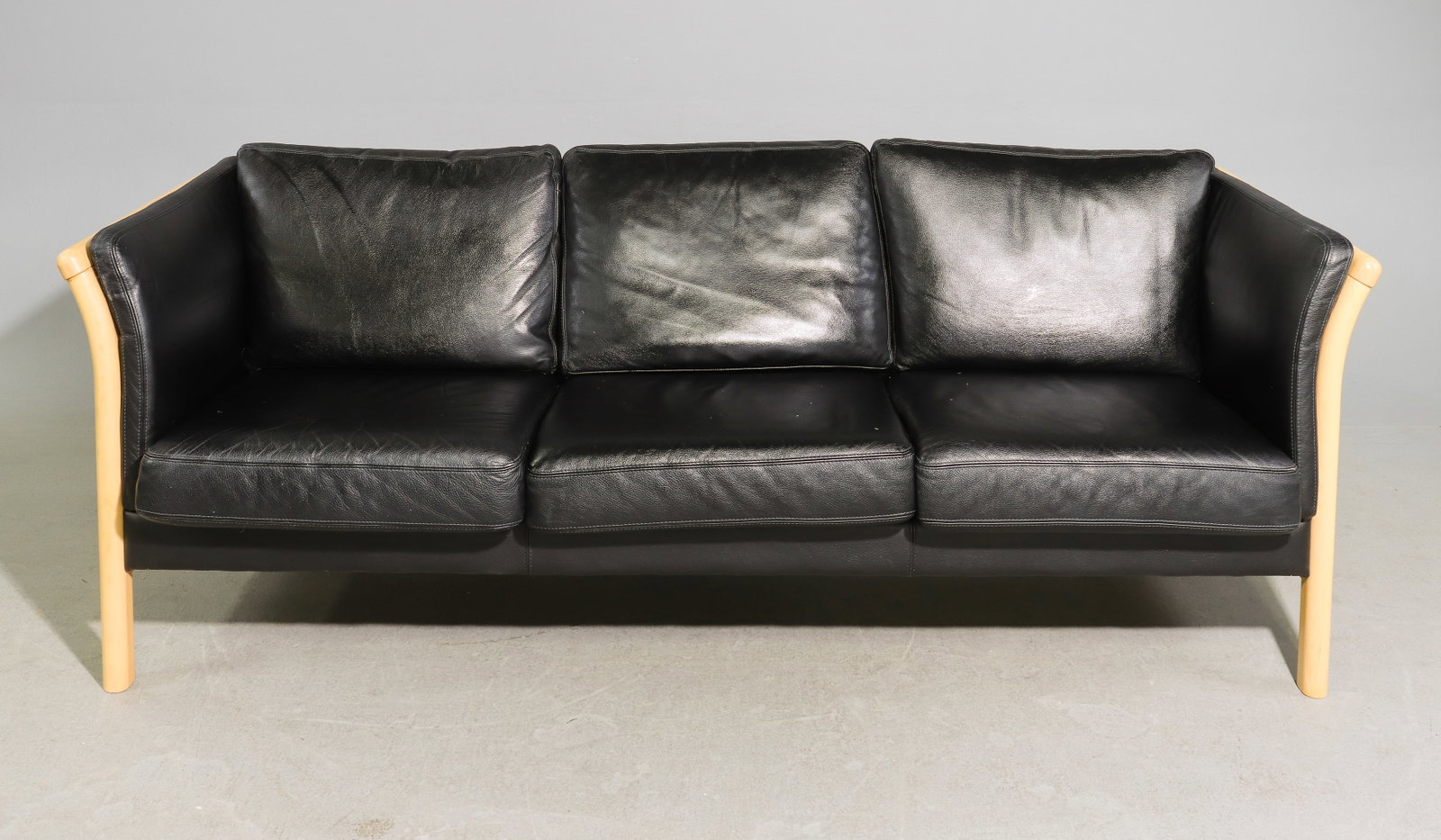Danish Modern Black Leather Three Seater Sofa (1 of 7)