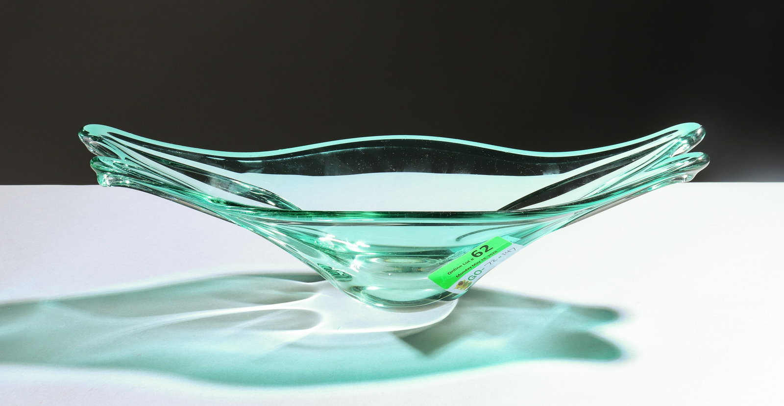 Blue Green Murano Art Glass "Stretched" Center Bowl: European Blue Green Murano Art Glass "Stretched" Center Bowl - 6 in tall x 20 x 8