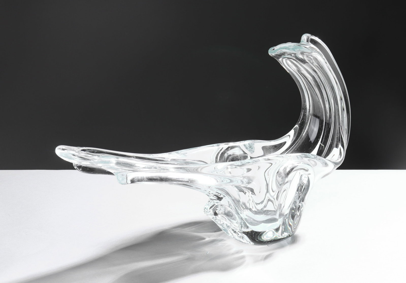 Lage Clear Art Glass "Stretched" Center Bowl: European Lage Clear Art Glass "Stretched" Center Bowl - 12 in tall x 18 x 7
