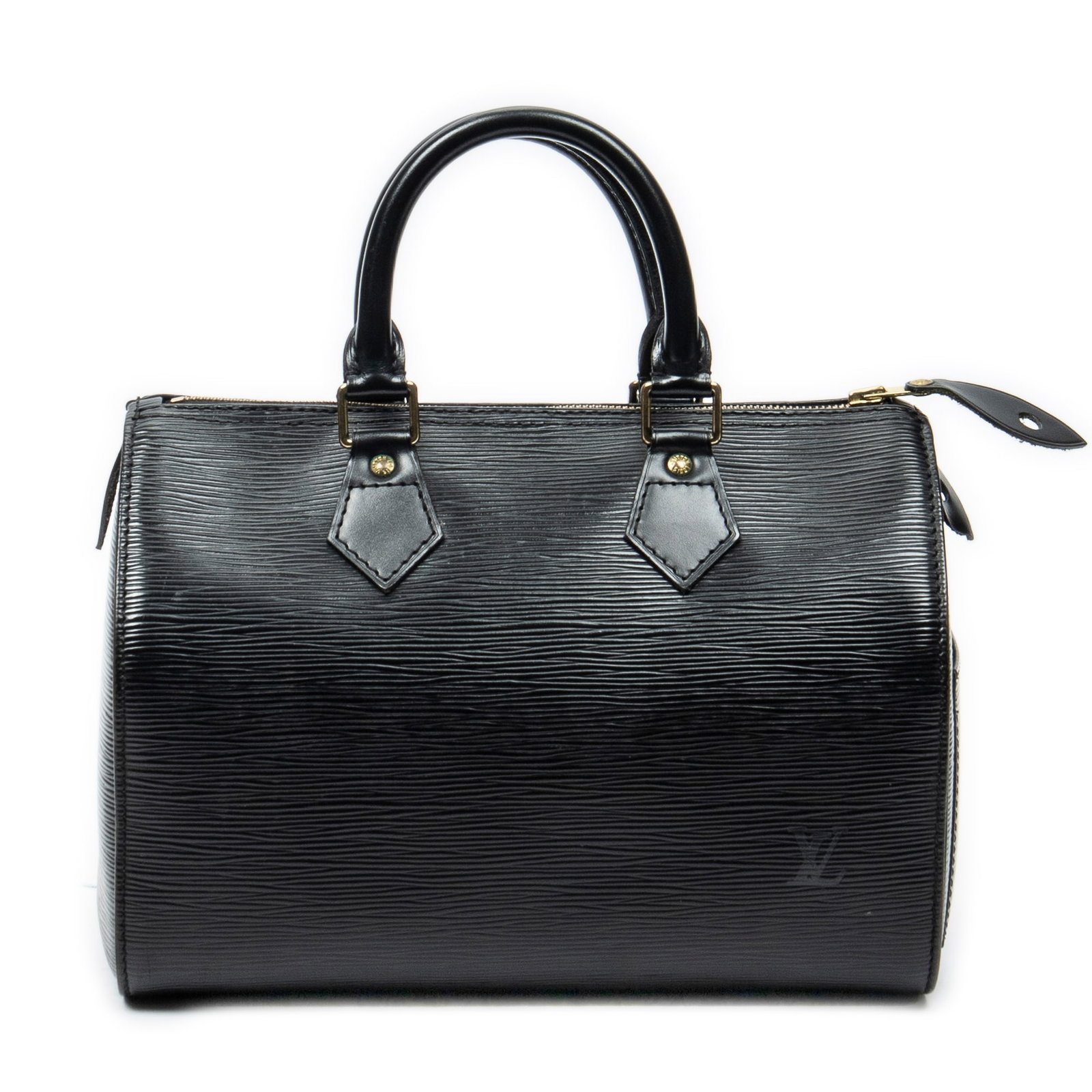 Louis Vuitton Speedy 25 in Black Epi: Genuine Pre-Owned Louis Vuitton Speedy 25 in Black Epi made in France in AB condition. Date Code is VI0925 (February 1995) Measurements: 27*19*15cm (Length * Height * Width). This lot includes a certi
