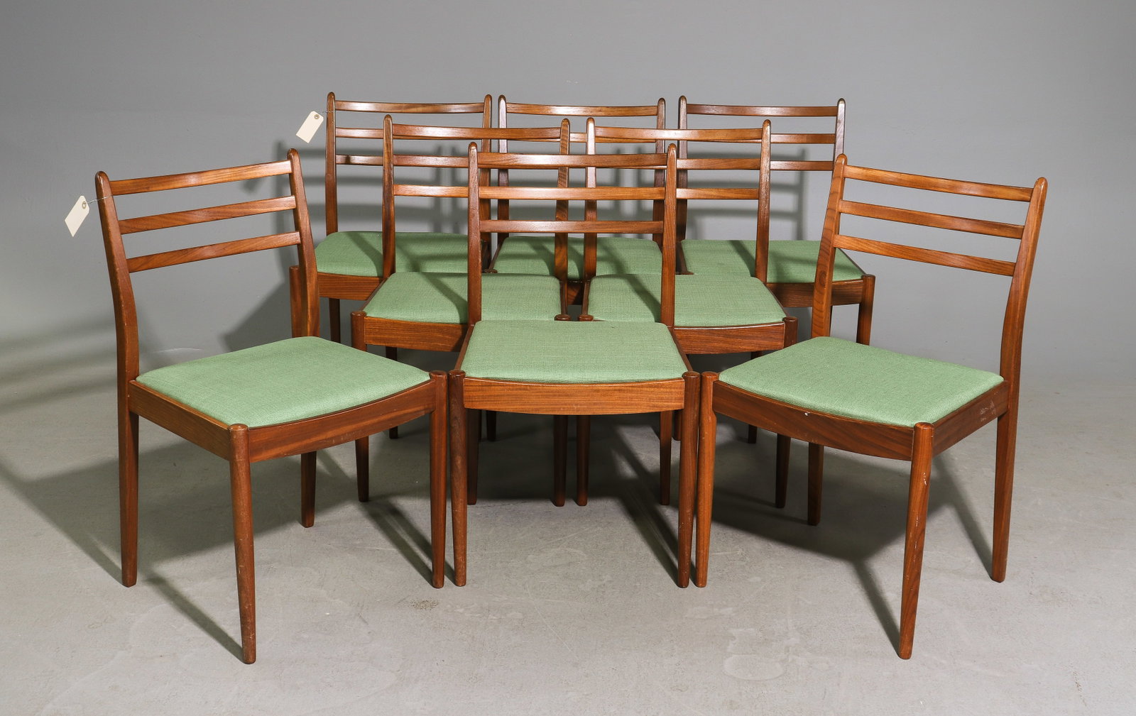 Mid Century Modern Set of 8 Dining Chairs - Gplan: Danish Modern Style Set of 4 Ladder Back Dining Chairs by British Furniture Maker G-Plan - 33 in tall x 19 x 18 each with a seat height of 18 inches