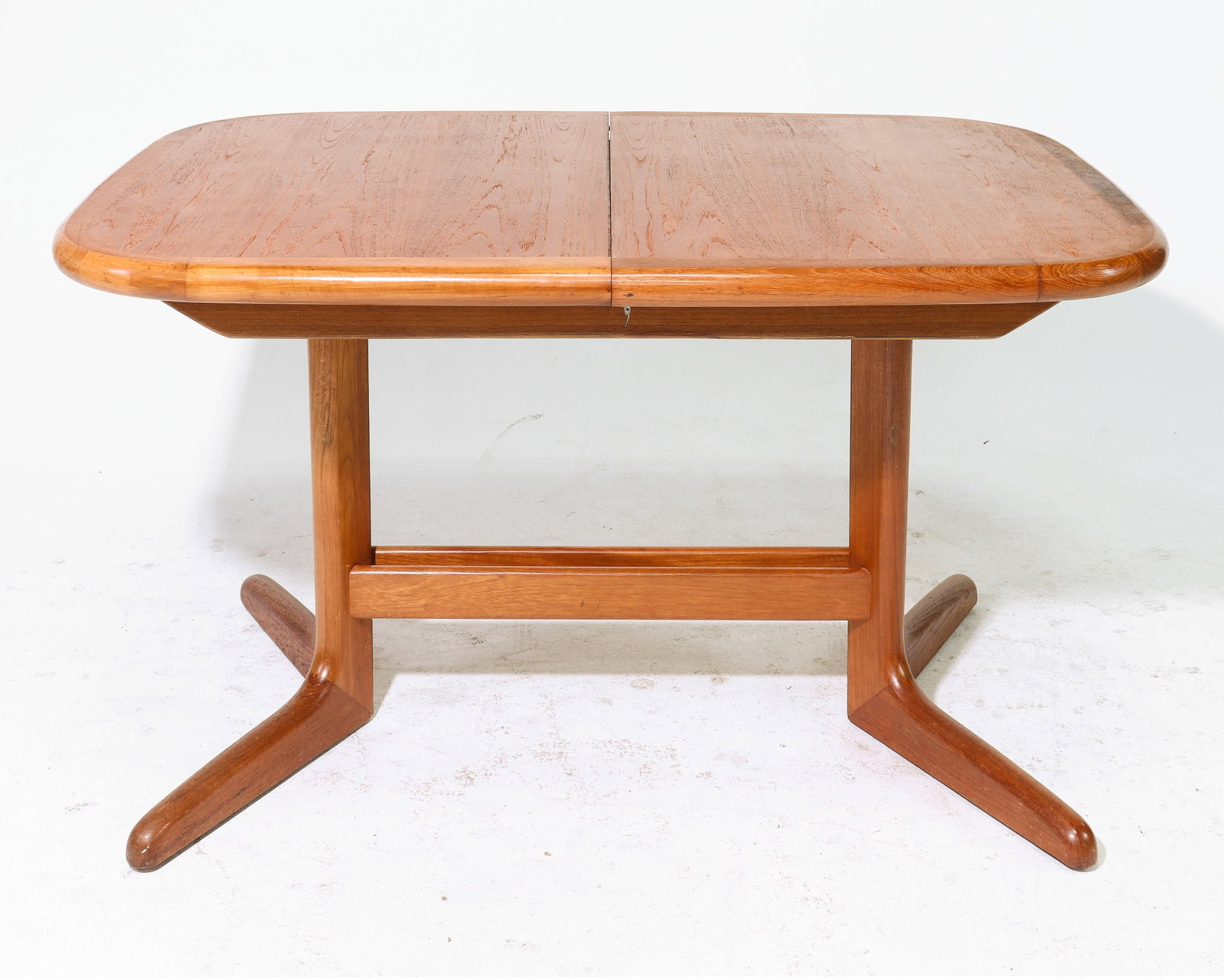 Mid Century Modern Table with Pop Up Leaf: Danish Modern Style Oval Dining Table with Pop Up / Butterfly Leaf and Rounded Corners attributed to Skovby - 29.5 in tall x 51 x 35, Leaf adds an additional 18 inches