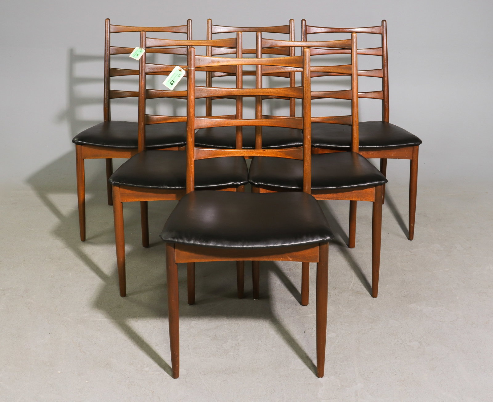 6 Mid Century Modern Ladder Back Chairs: Danish Modern Style Set of 6 Ladder Back Dining Chairs similar in style to Niels Koefoed chairs - 37 in tall x 20 x 21 each with a seat height of 18.5 inches