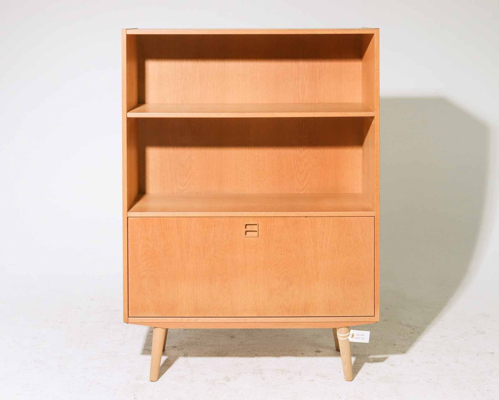 Danish Modern Bookshelf with Drop Front: Danish Modern Bookshelf with Drop Front - 49.5 in tall x 35.5 x 12