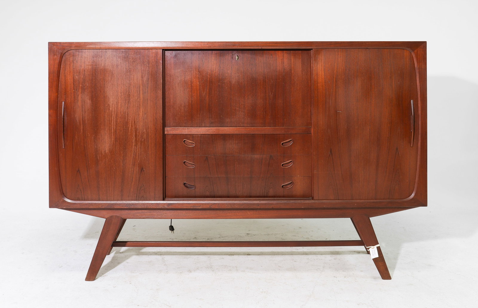 Kurt Ostervig Danish Modern Cocktail Cabinet: Kurt Ostervig Danish Mid Century Modern High Cocktail Cabinet with Sliding Doors - 51 in tall x 79 x 18.5