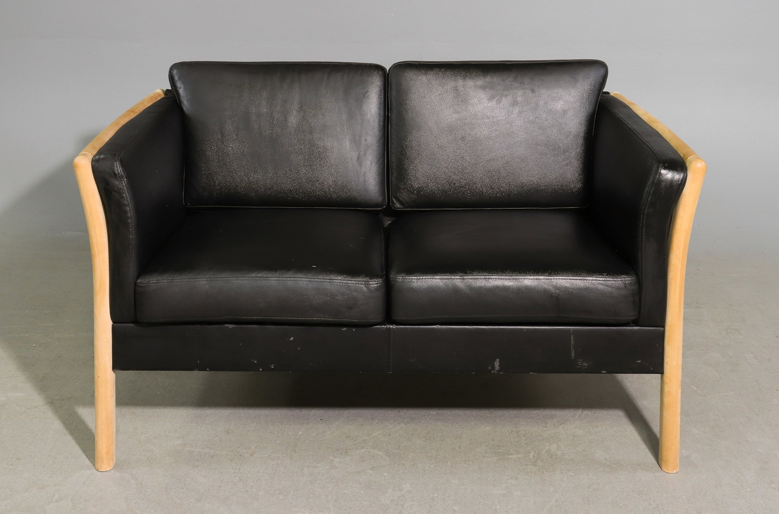Danish Black Leather Loveseat / Two Seater Sofa: Danish Black Leather Loveseat / Two Seater Sofa - 27 in tall x 54 x 31 with a seat height of 17 inches