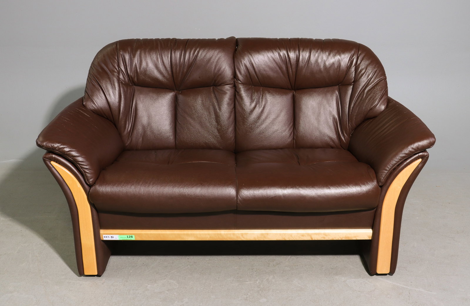 Mid Century Brown Leather Two Seater Sofa - Ekornes: Danish Modern Style Brown Leather Loveseat / Two Seater Sofa Ekornes - 34 in tall x 60 x 28 with a seat height of 16 inches