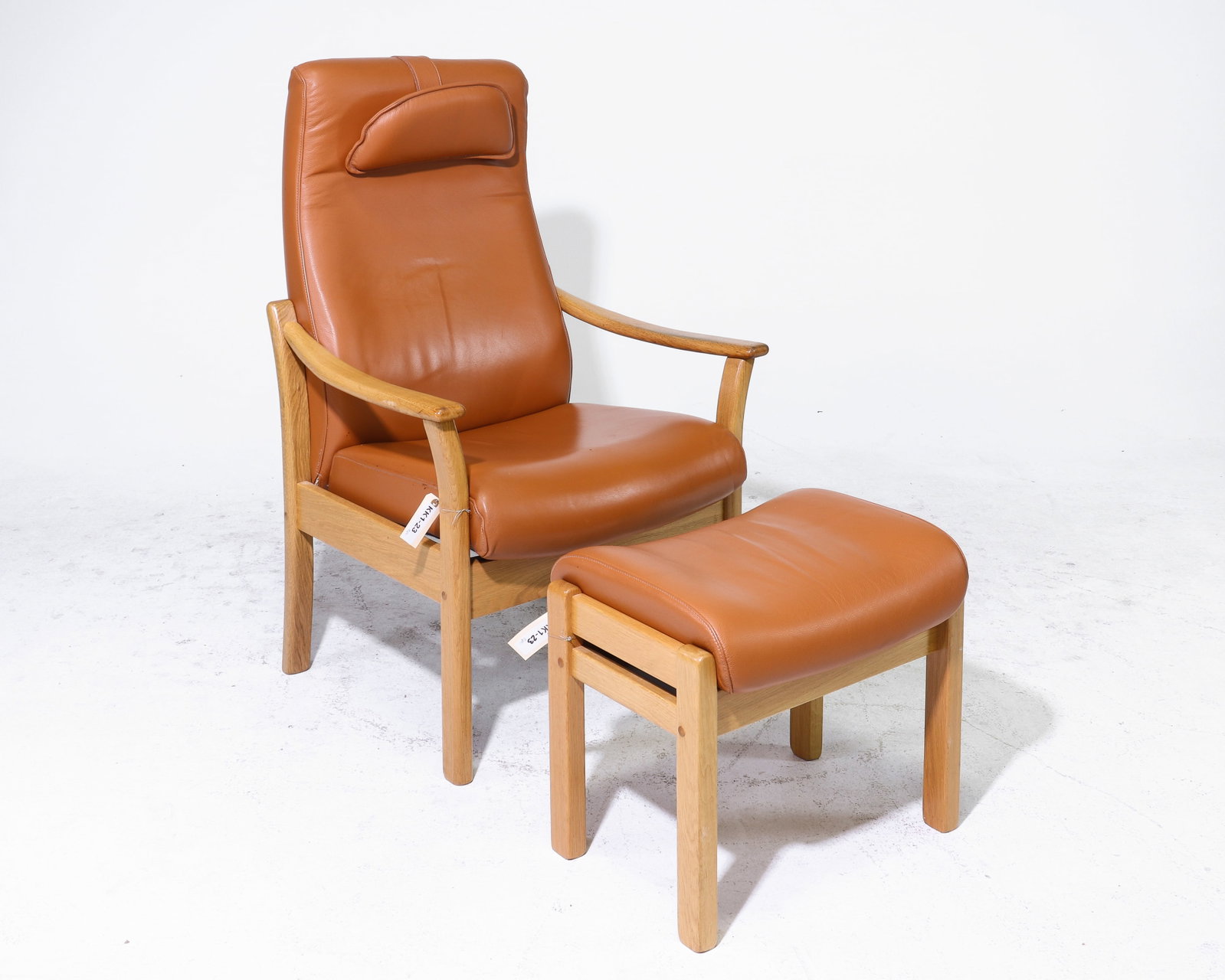 Danish Tan Leather Arm Chair & Foot Stool (1 of 6)