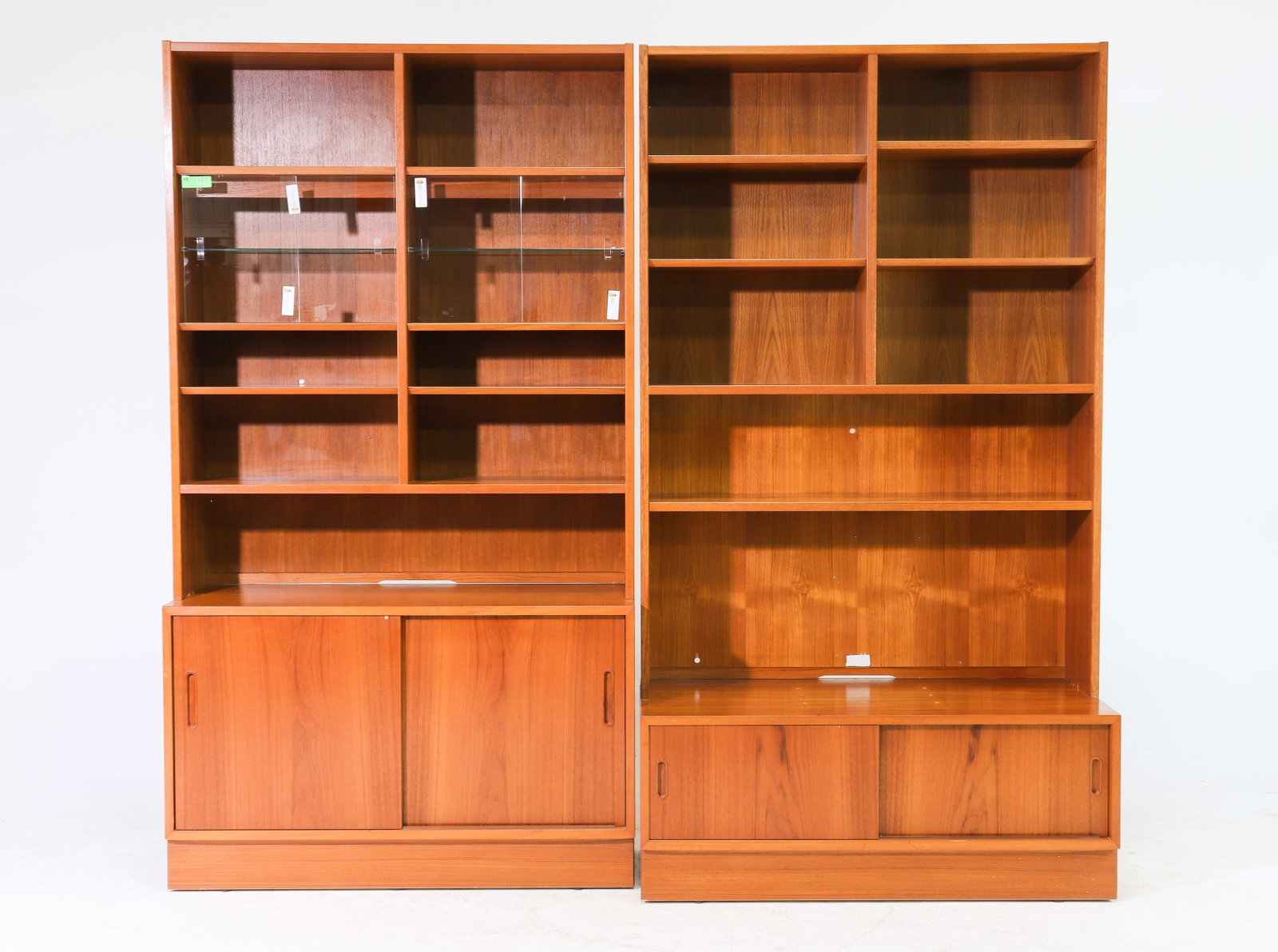 2 Poul Hundevad Danish Modern Wall Units: 2 Danish Mid Century Modern Wall Units / Bookcases by Poul Hundevad - 77.25 in tall x 42.5 x 21.25 and 77.25 in tall x 42.5 x 17