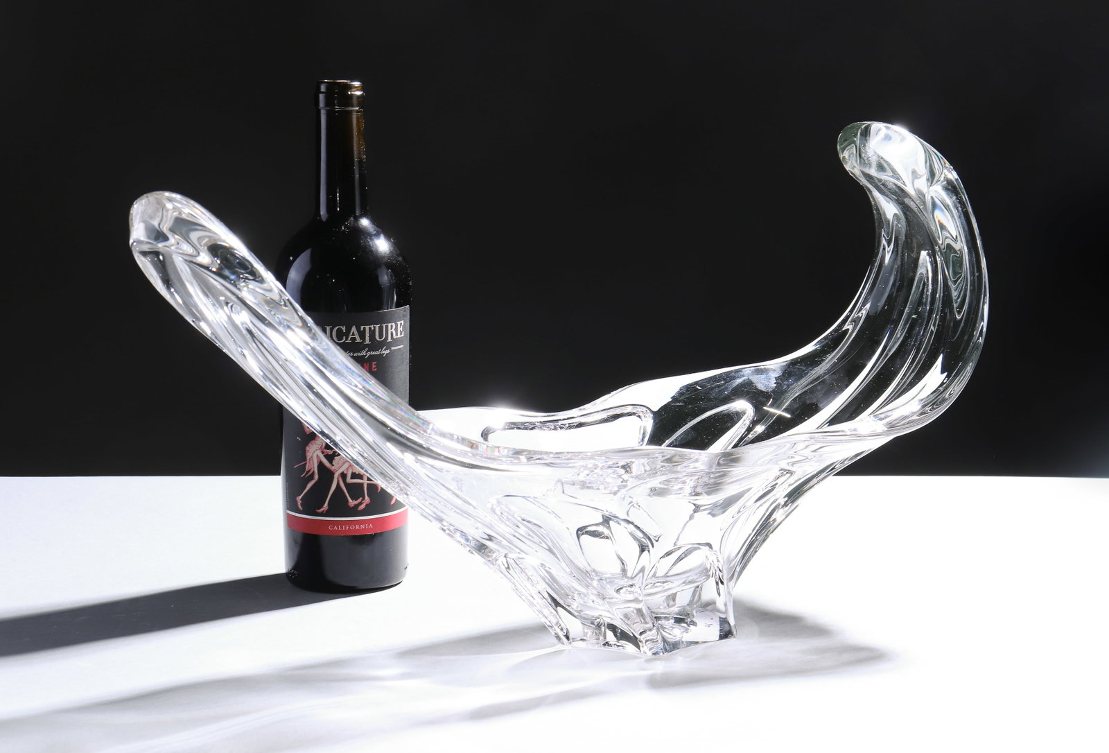 Large Clear Art Glass "Stretched" Center Bowl: European Large Clear Art Glass "Stretched" Center Bowl - 11 in tall x 19 x 6