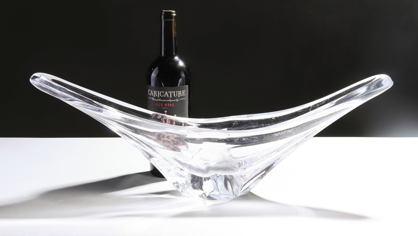 Clear Art Glass "Stretched" Center Bowl: Clear Art Glass "Stretched" Center Bowl - 8 in tall x 24 x 6 - this is signed