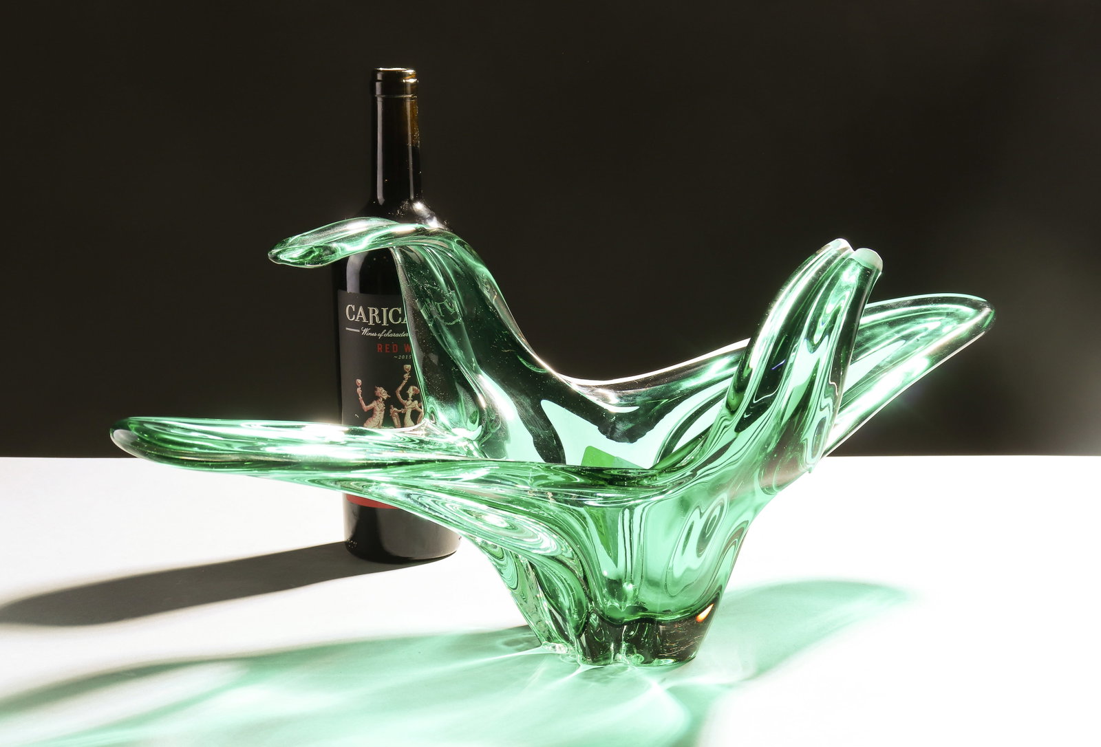 Green Murano Art Glass Center Bowl: Green Murano Art Glass Center Bowl - 9 in tall x 23 x 11