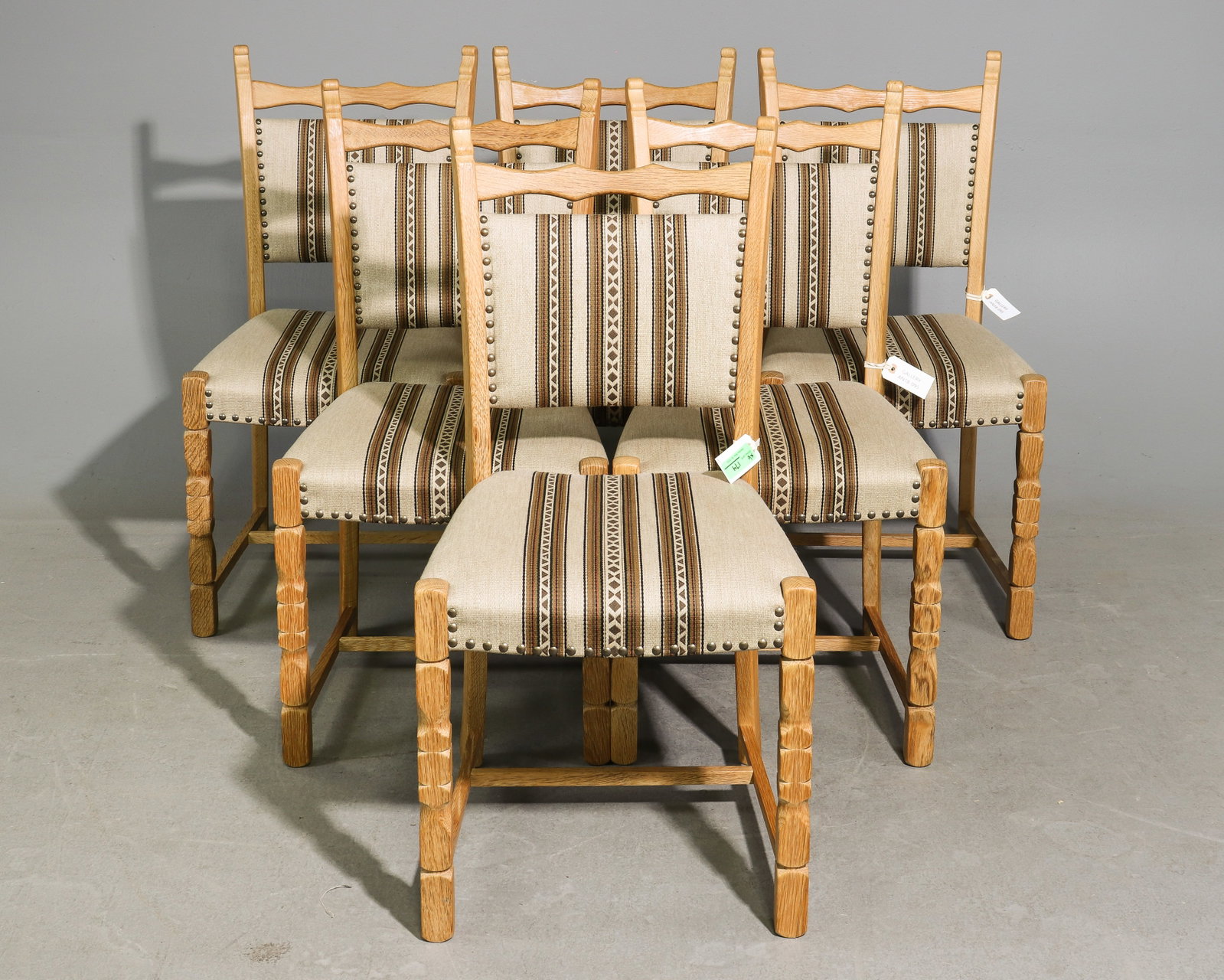 Danish Oak Set of 6 Dining Chairs #1: Danish Oak Set of 6 Dining Chairs - 36.5 in tall x 18.5 x 19.25 each with a seat height of 18 inches - Similar in style to / possibly by : S. Thrane & Son / Henning Kjaernulf / Guillerme & Chambron.