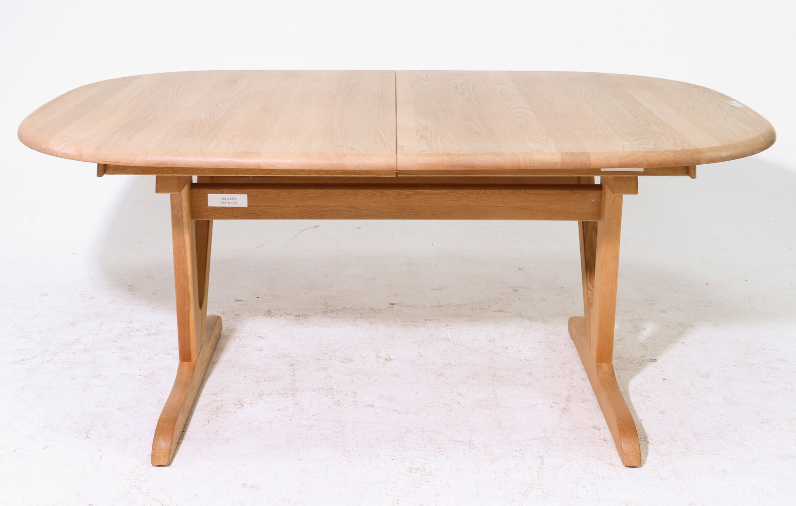 Danish Oak Oval Table with Two Leaves: Danish Oak Oval Table with Two Leaves - 28.75 in tall x 66.75 x 41, Leaves add an additional 19 inches each, Floor to apron is 27.5 inches and the space between the legs is 36 inches - Similar in styl